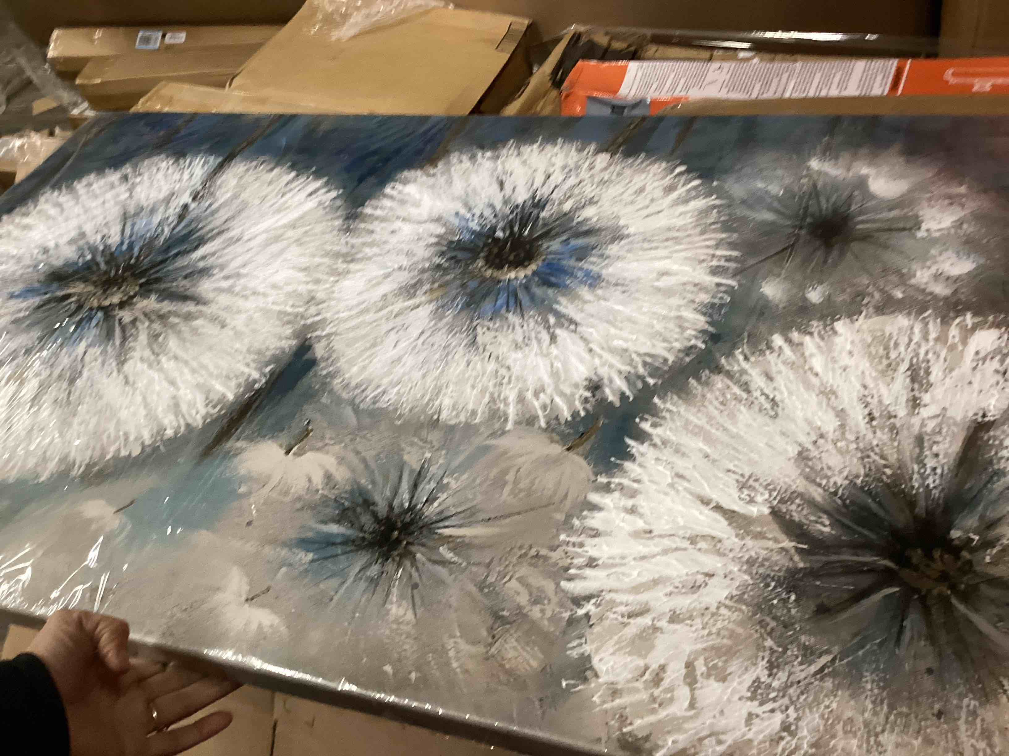 Condition photo showing Good Condition for Large Dandelion Painting Wall Art Decor Canvas Print Picture for Living Room White Flower Flora Plant Home Bedroom Decoration Modern Framed Artwork Dandelion Painting Wall Art 24×48 Inches