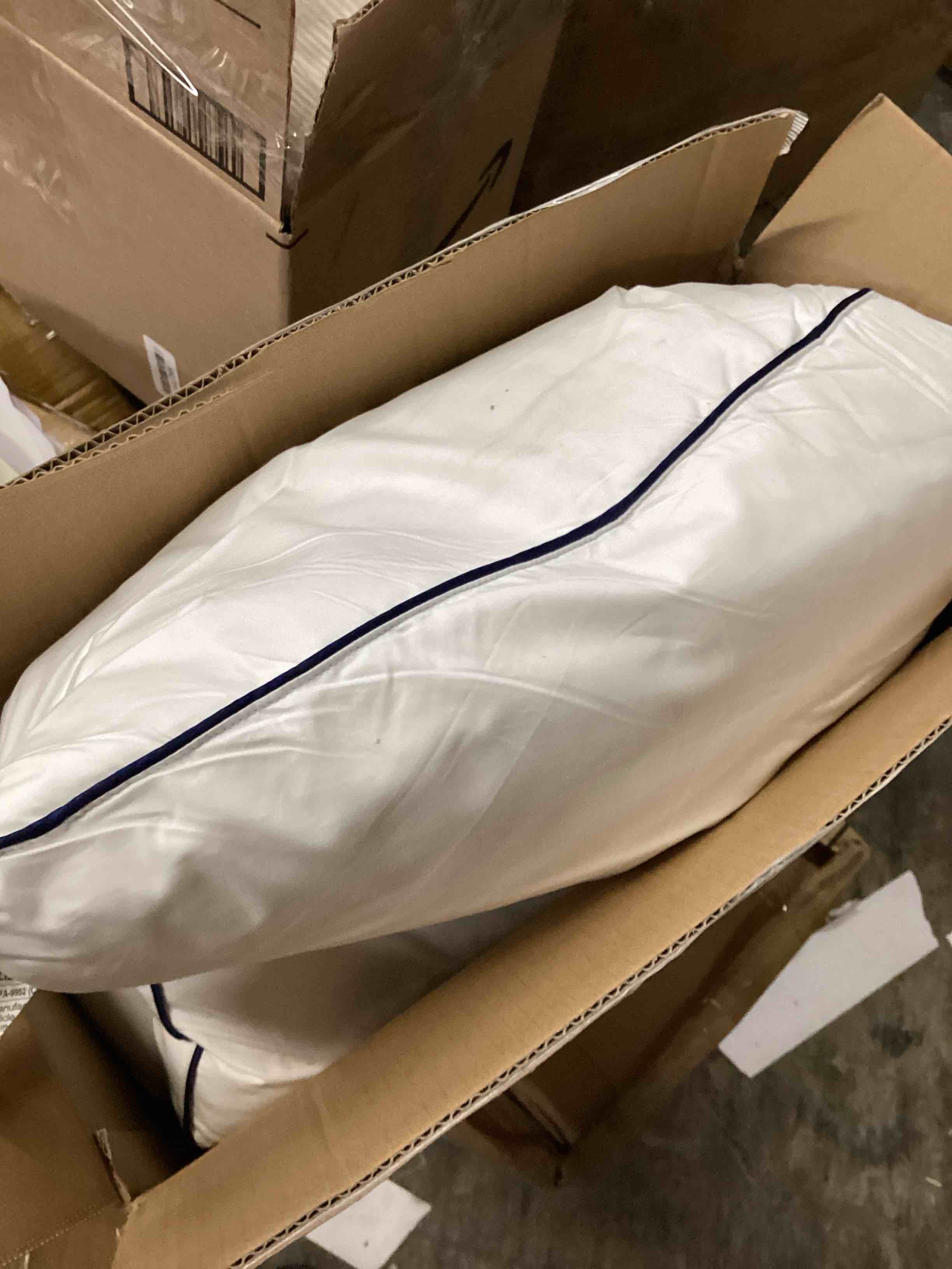 Condition photo showing As Is for Goose Feather Down Pillows King Size Set of 2 with 100% Organic Cotton Cover, Luxury Hotel Bed Pillows for Sleeping, 3-Chamber Design Medium Support for Side & Back Sleepers, 20x36 Inch