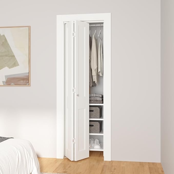 30in. x 80in. bifold door, 2 panel primed bifold interior doors, hollow core bi fold closet door with hardware kit include, folding doors for laundry, pantry & bedroom