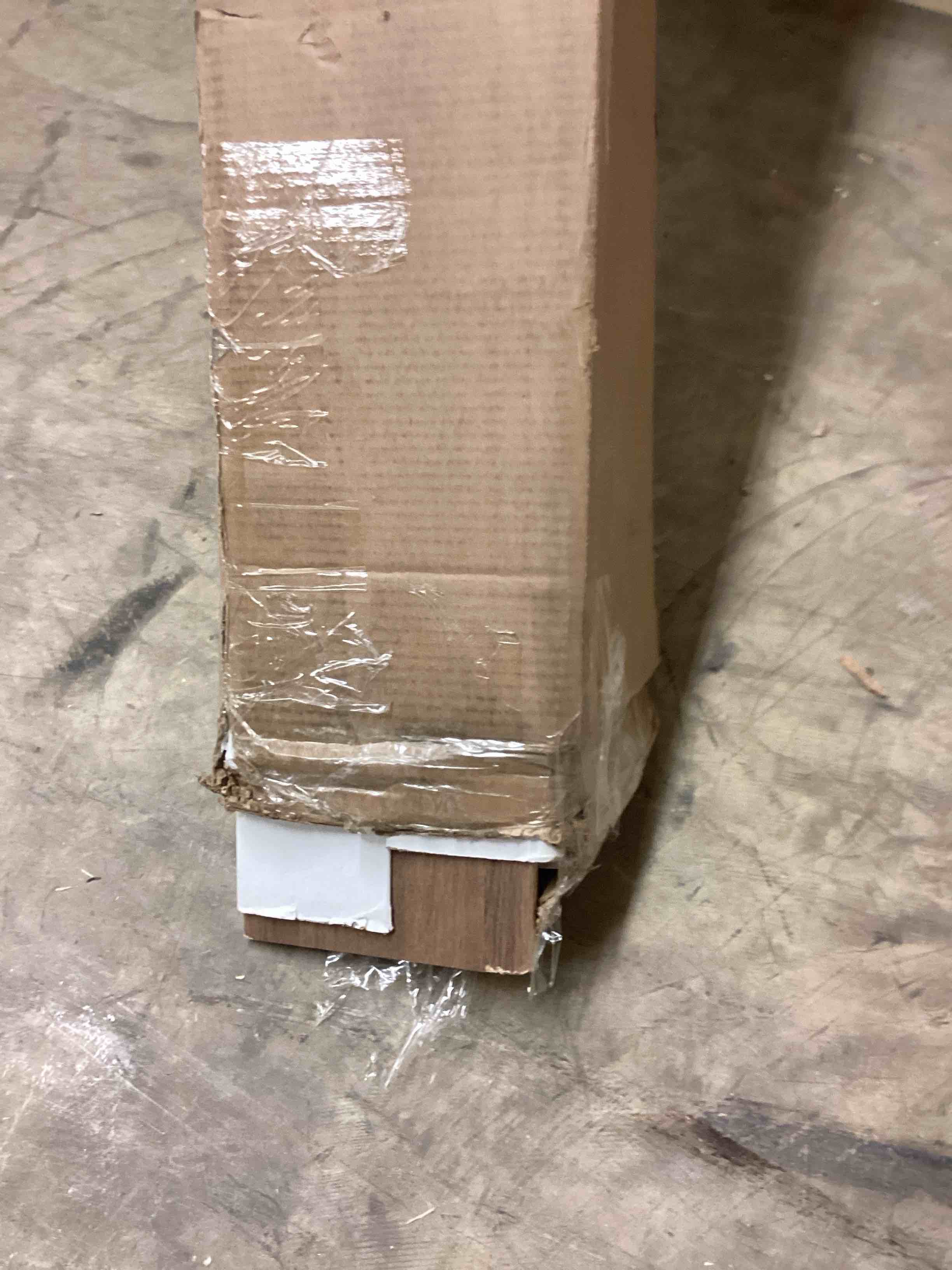 Condition photo showing As Is for nexera milano brown oak engineered wood frame king size platform bed (incomplete box 2 of 2 only)
