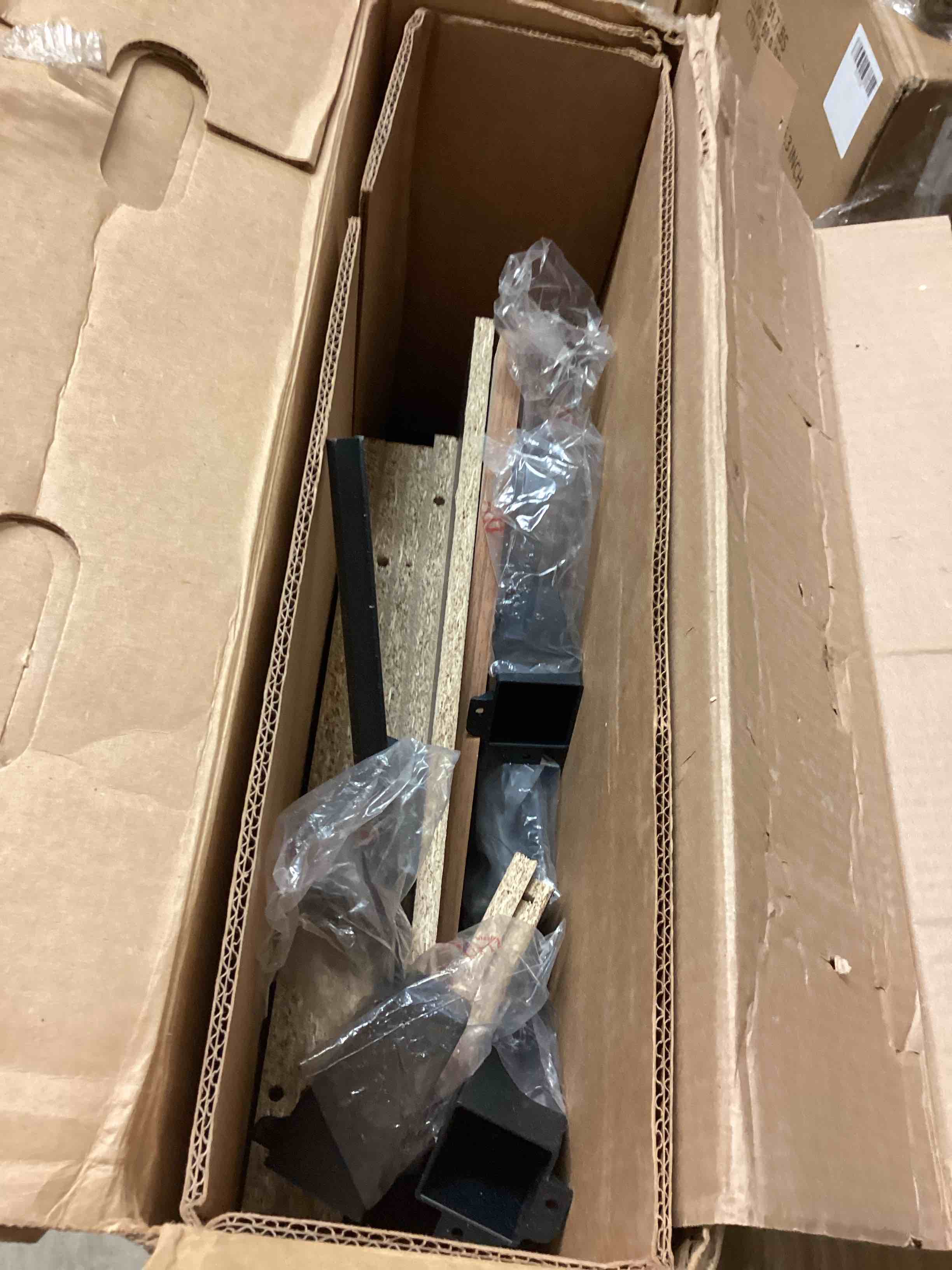 Condition photo showing As Is for bush furniture somerset 60w l shaped desk with storage fresh walnut (incomplete box 1only) 