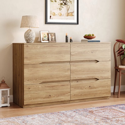 47''w 6 drawer dresser, modern wood dresser for bedroom, living room, entryway, hallway by ebern designs brown (incomplete box 1 of 2)