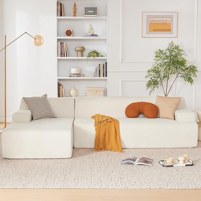 107" modular sectional cloud couch, boneless couches sponge sectionals for living room, high density sponges sofa, modular l-shape with chaise, beige (incomplete box 1 only similar models) 
