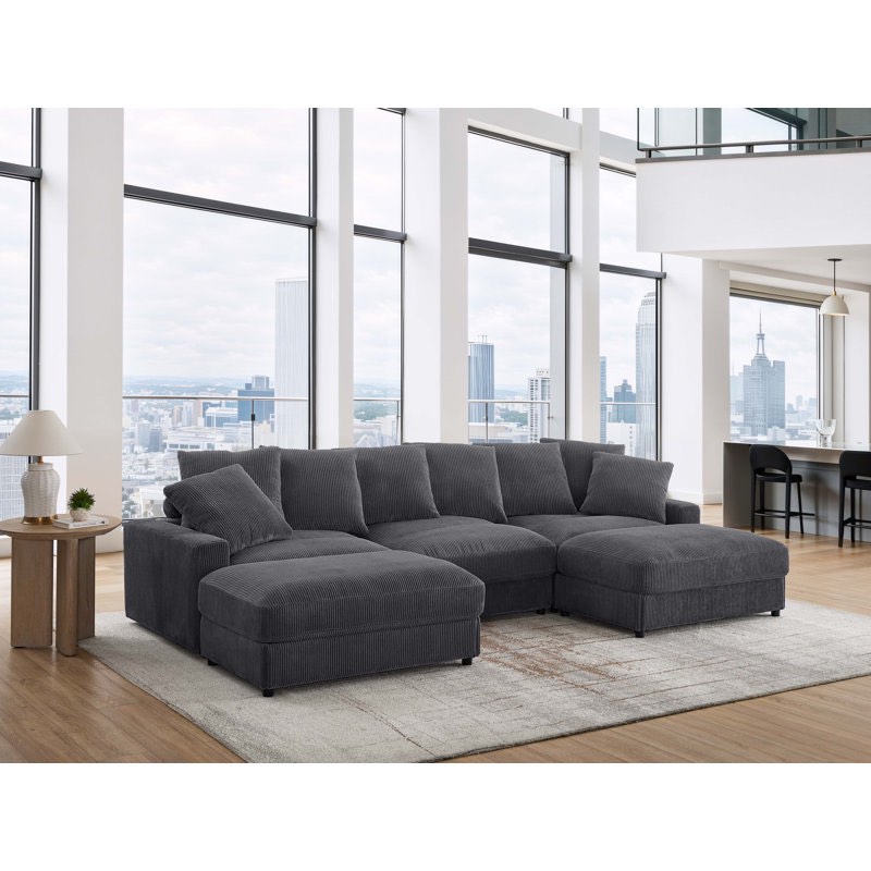 ashira 126.5" wide reversible modular corner sectional with ottoman (incomplete pickup 2 boxes only armless chair/ ottoman)