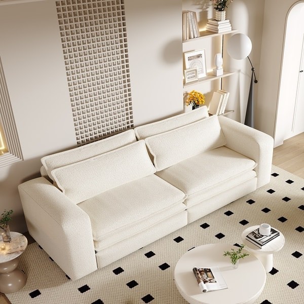 93" King Size Pull Out Sleeper Sofa Bed 3 in 1 Teddy Convertible Sofa with 2 Lumbar Pillows (incomplete box 2 only)