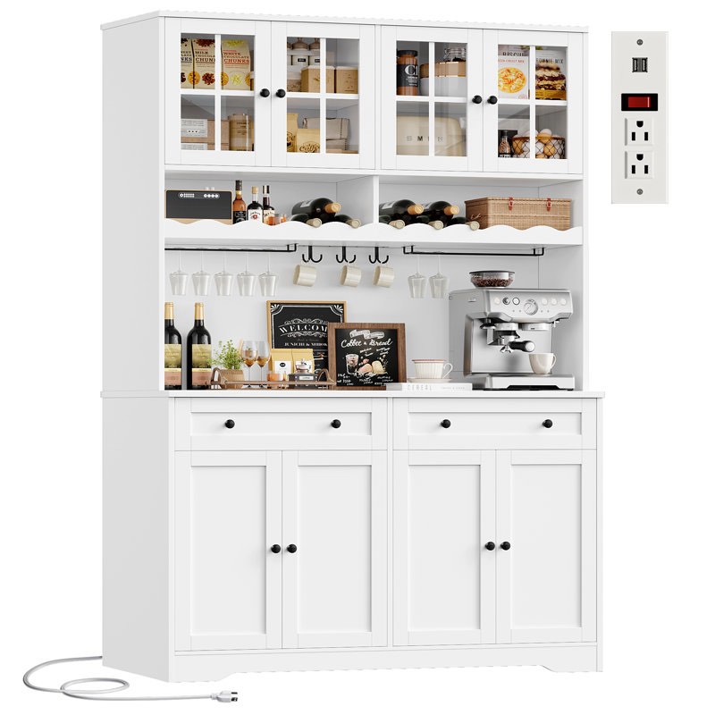 dayal 75.4"h modern kitchen pantry cabinet with charge station, large food pantry with microwave shelf & wine storage, removable goblet holder (incomplete box 1 only) 