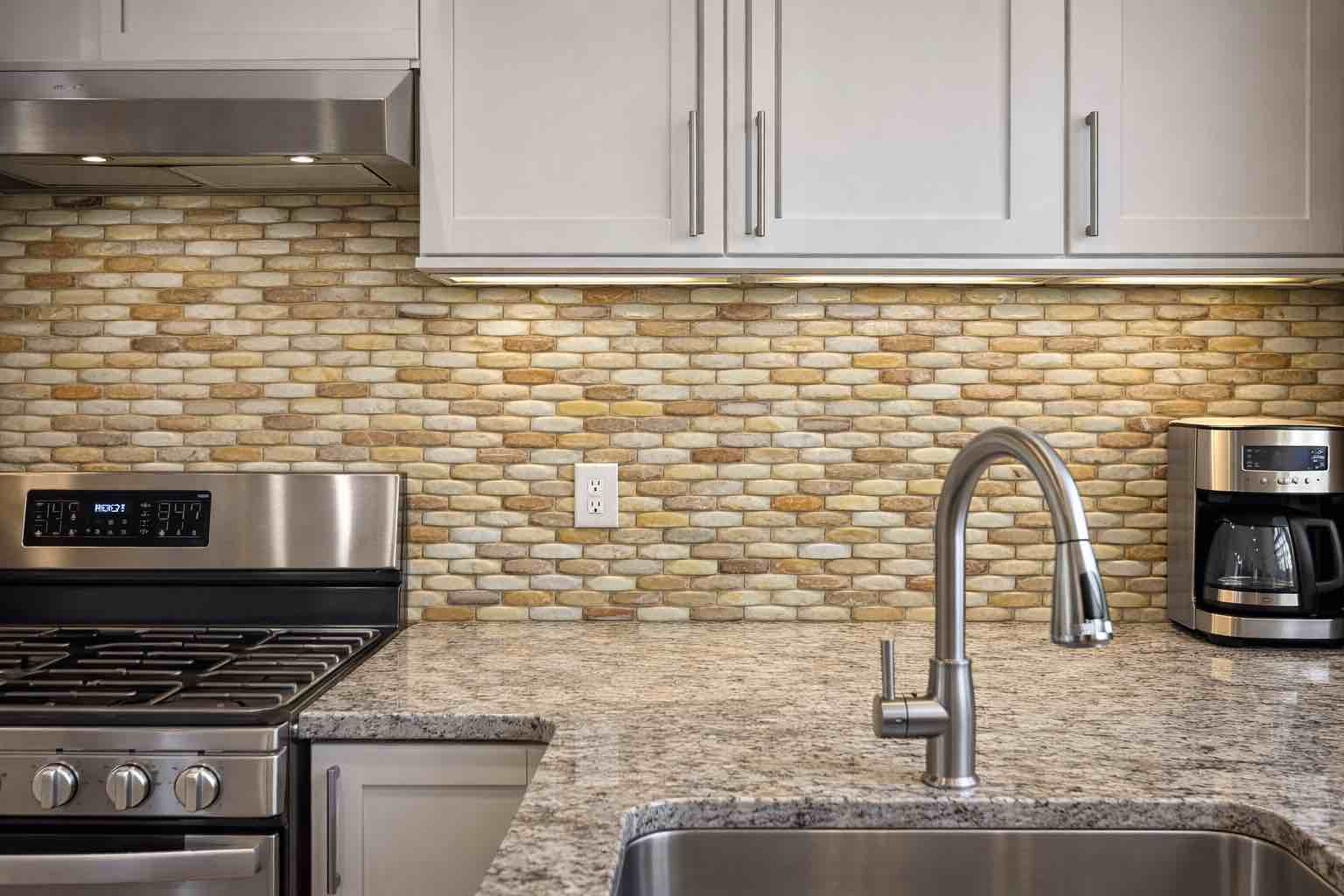stone and pewter accents spanish silk glass mosaic backsplash tile sheets, 12“ x 12“