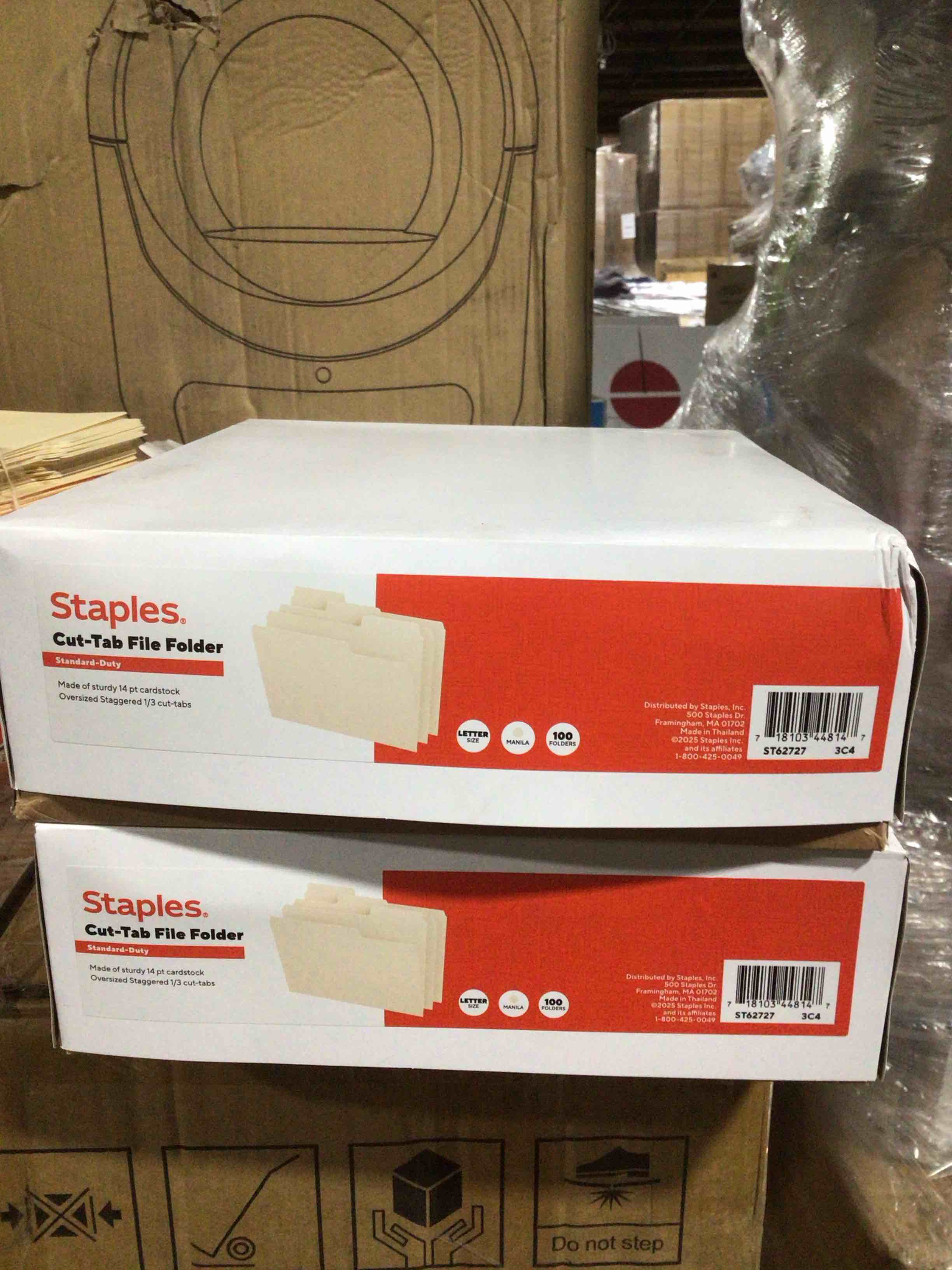 Condition photo showing New/Like New for Pack of 2 Staples Cub-Tab File Folders Letter Assorted Position Manila 100/Box TR56673