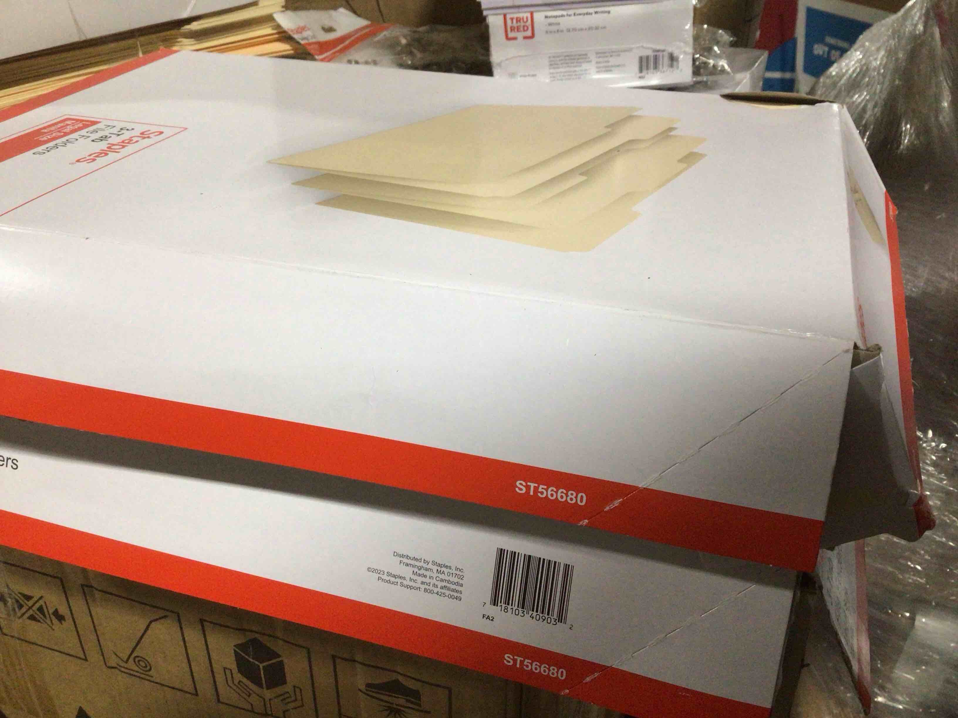 Condition photo showing New/Like New for Pack of 2 Staples Manila File Folders Letter 3 Tab Assorted Position 100/Box TR56675