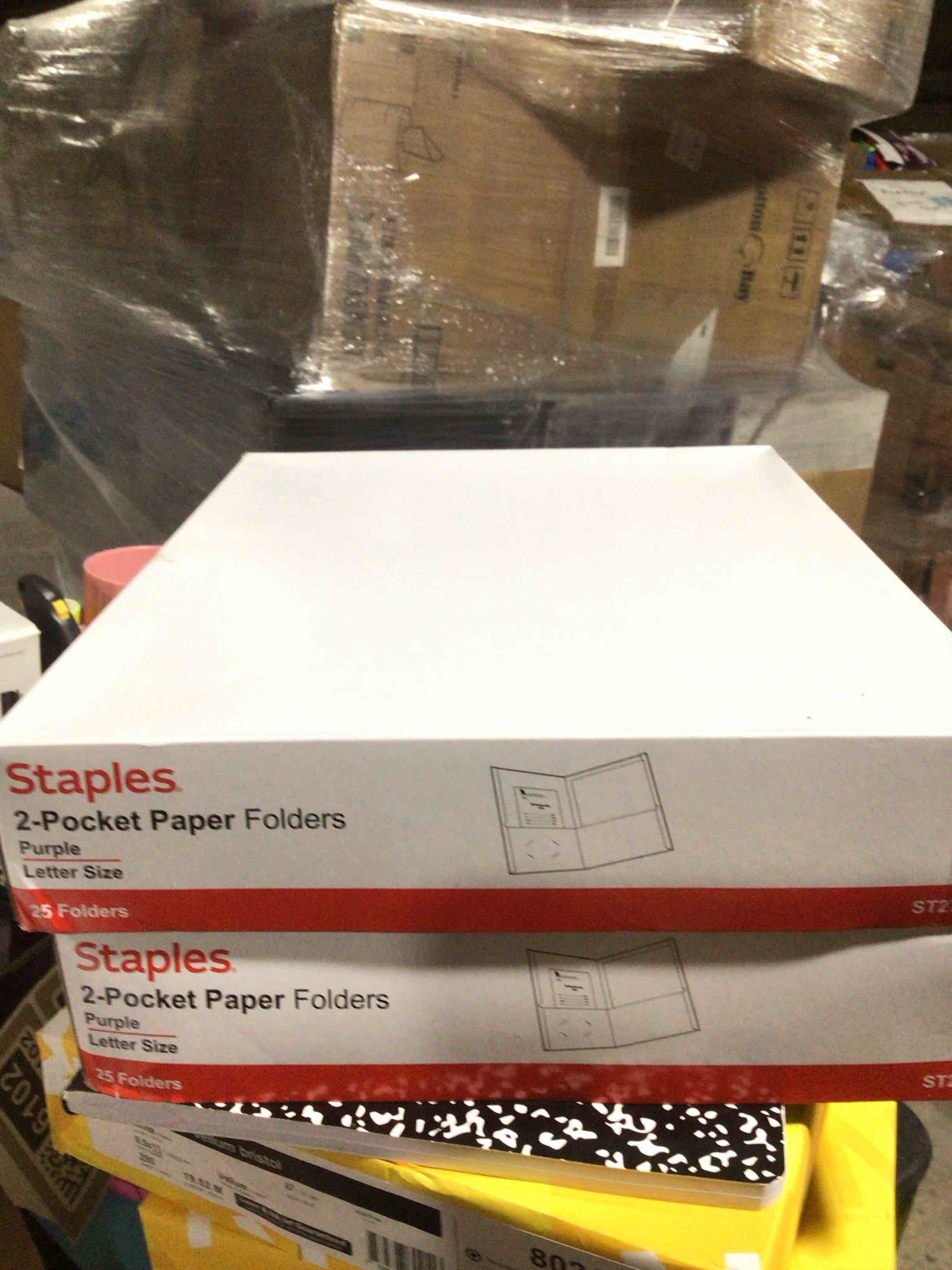 Condition photo showing New/Like New for Pack of 2 Staples Smooth 2-Pocket Paper Folder, Purple, 25/Box (27536-CC)