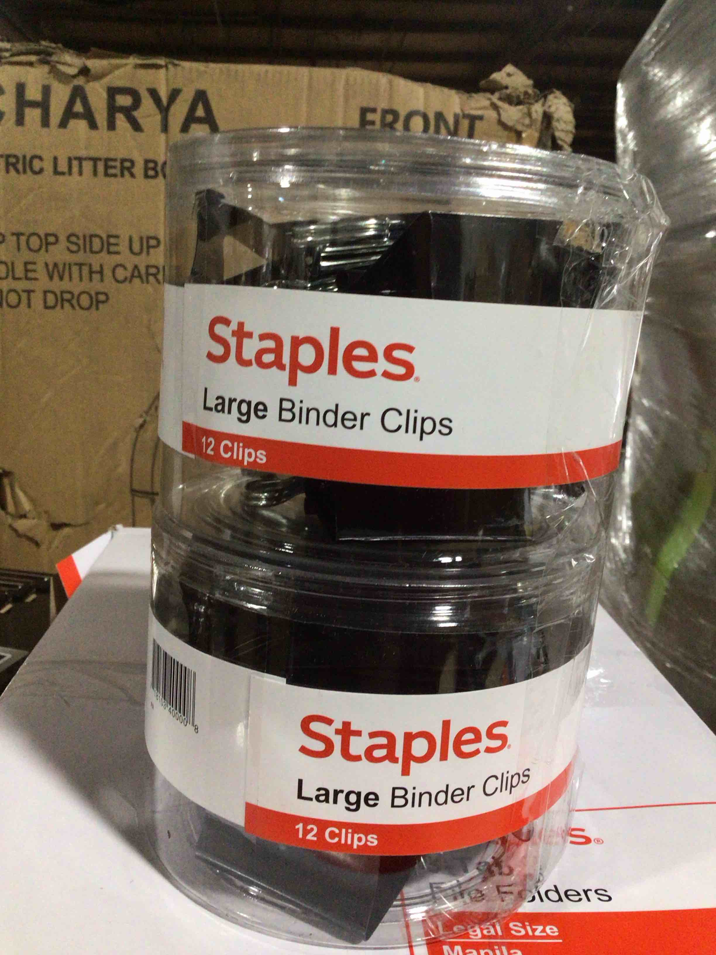Condition photo showing New/Like New for Pack of 2 Staples Large Binder Clips, 1" Capacity, Black, 12 Clips/Pack (10669-CC)