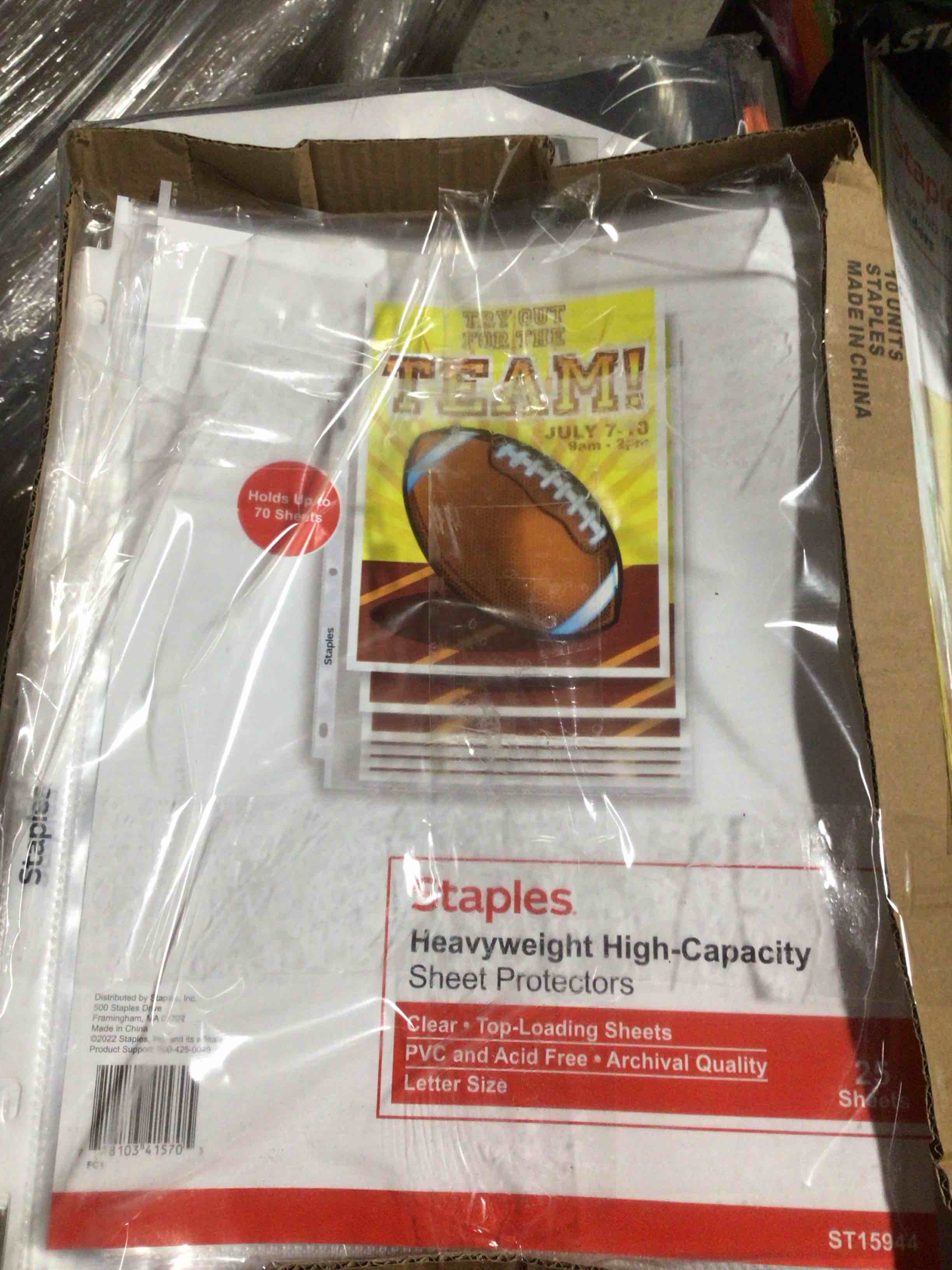 Condition photo showing Good Condition for Pack of 5 Staples High-Capacity Heavyweight Sheet Protectors, 8.5" x 11", Diamond Clear, 25/Pack (15944)