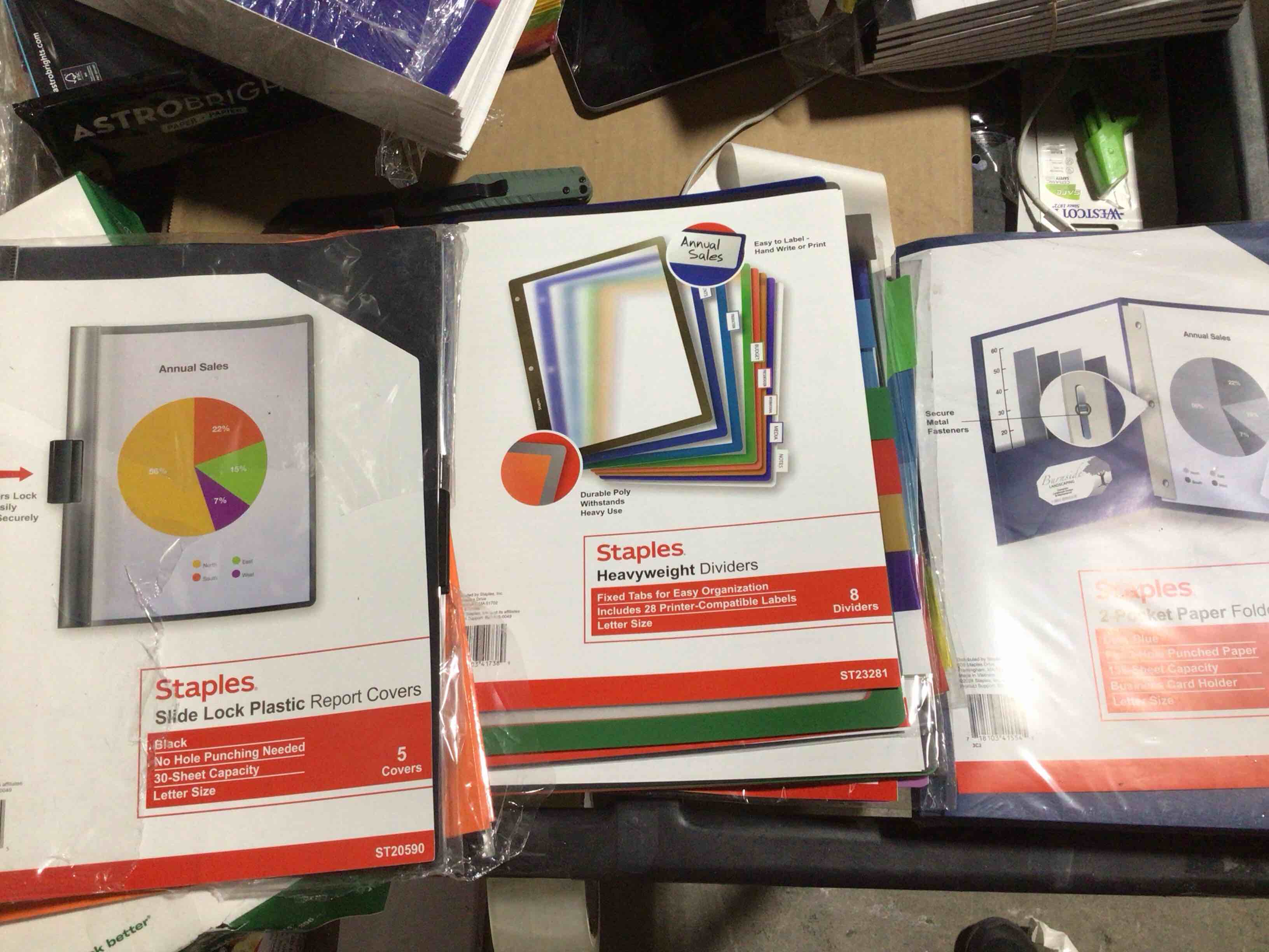 Condition photo showing Good Condition for Assortment of Pocket paper, heavyweight dividers, slide lock plastic 