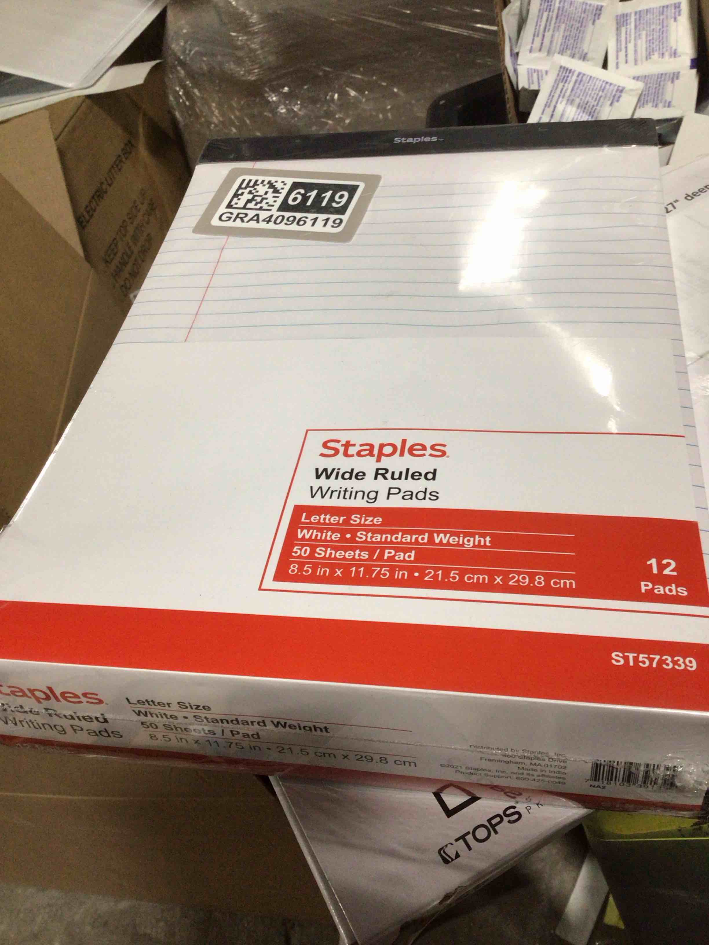 Condition photo showing New/Like New for Staples Wide Ruled 50 Sheets 8.5" x 11" White Notepad Model #: ST57339