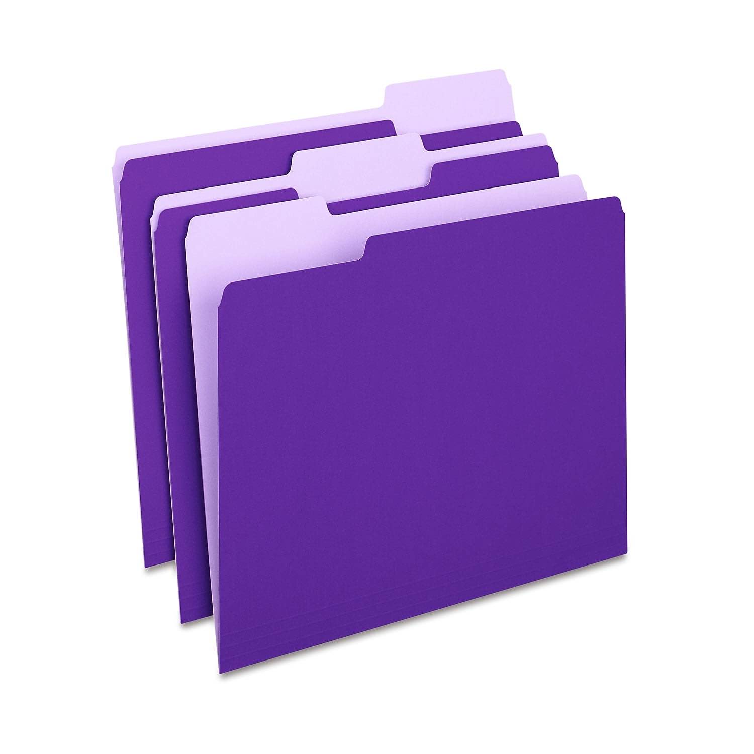 Condition photo showing New/Like New for Pack of 3 Staples Manila and purple File Folders Letter 3 Tab Assorted Position 100/Box,