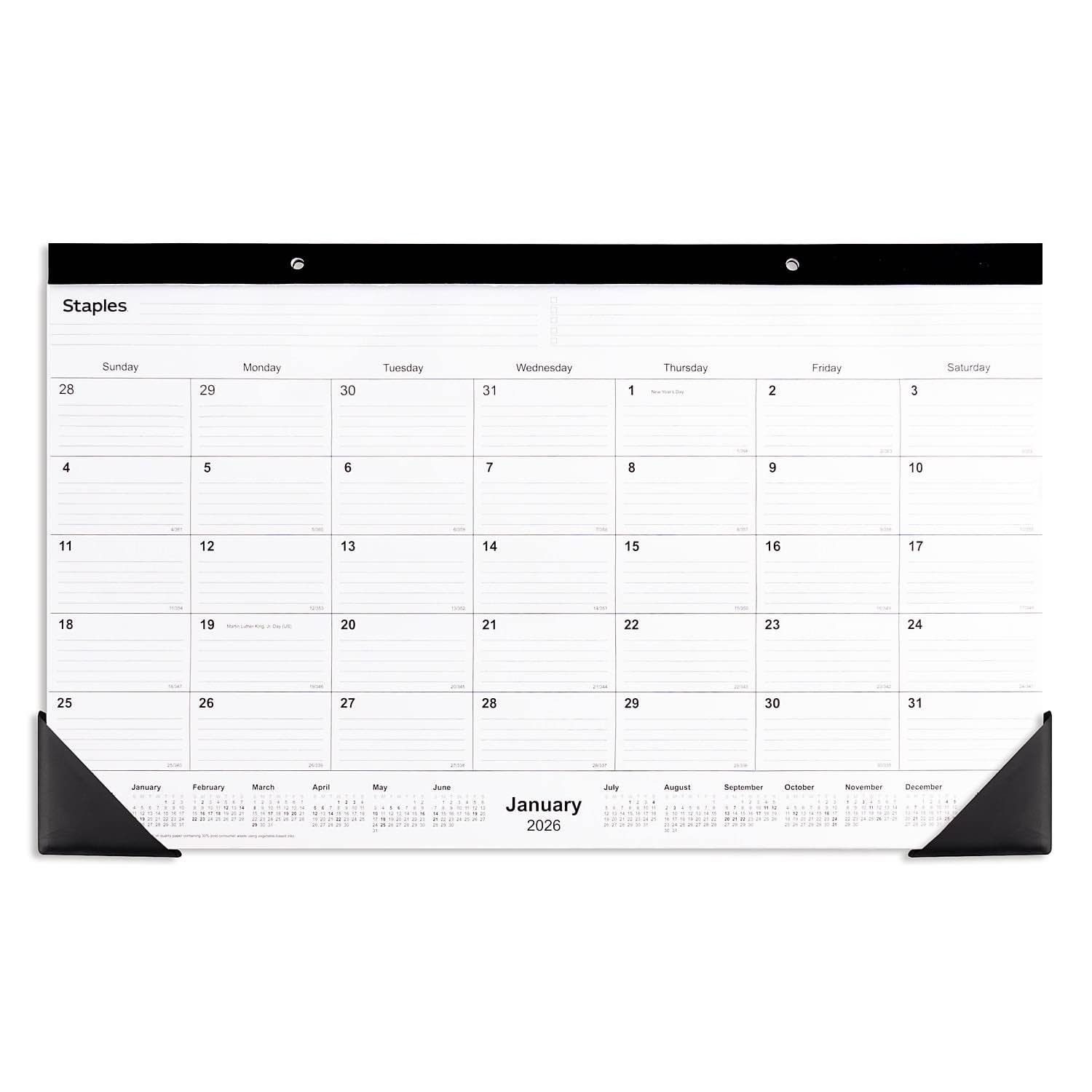 pack of 6 2026 staples 21.75  x 17  monthly desk pad calendar white/black (st12951-26)