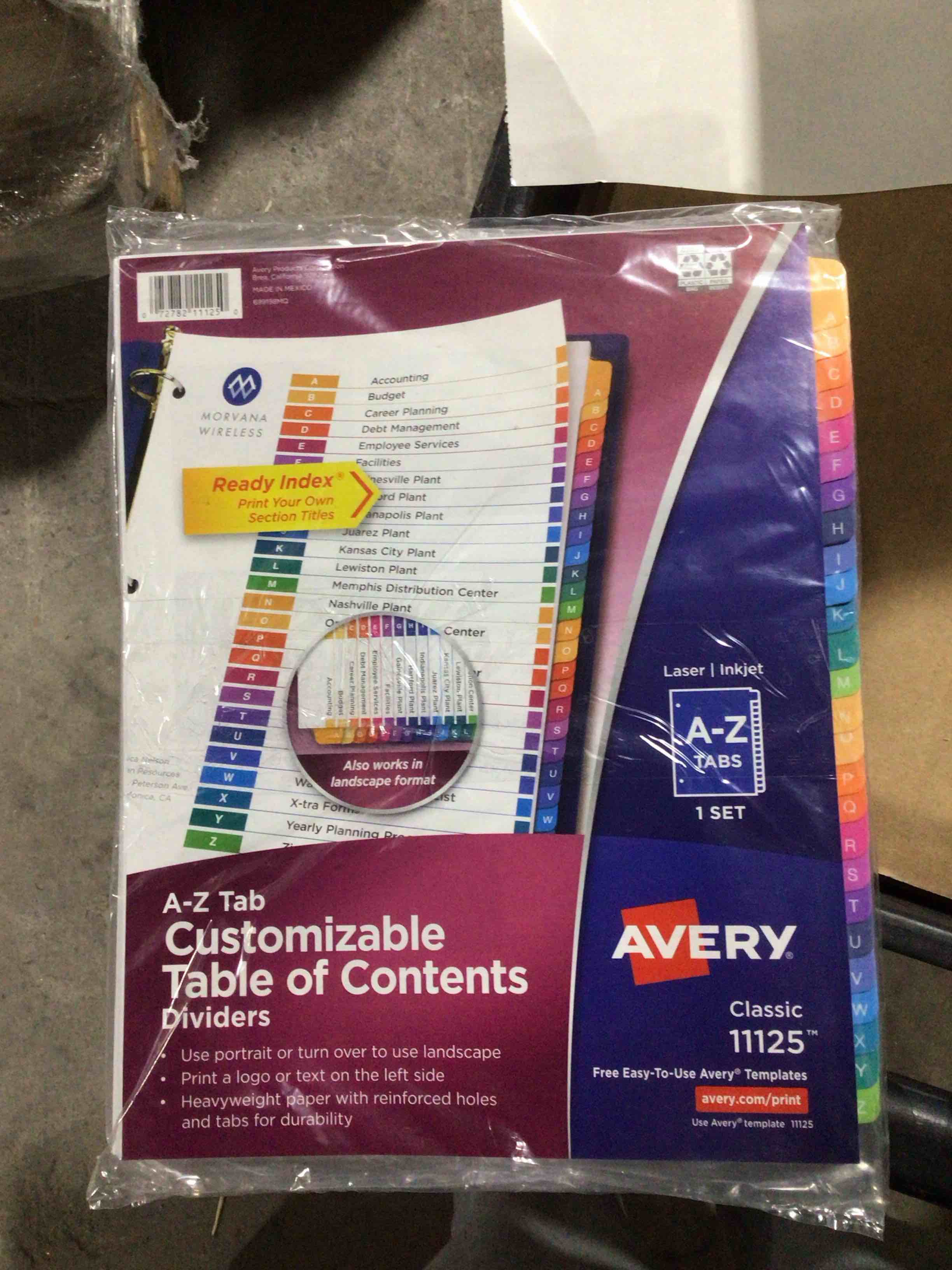 Condition photo showing New/Like New for Pack of 6 Avery Ready Index Contemporary Table/Content Divider, Title: A-Z, Multi, Letter