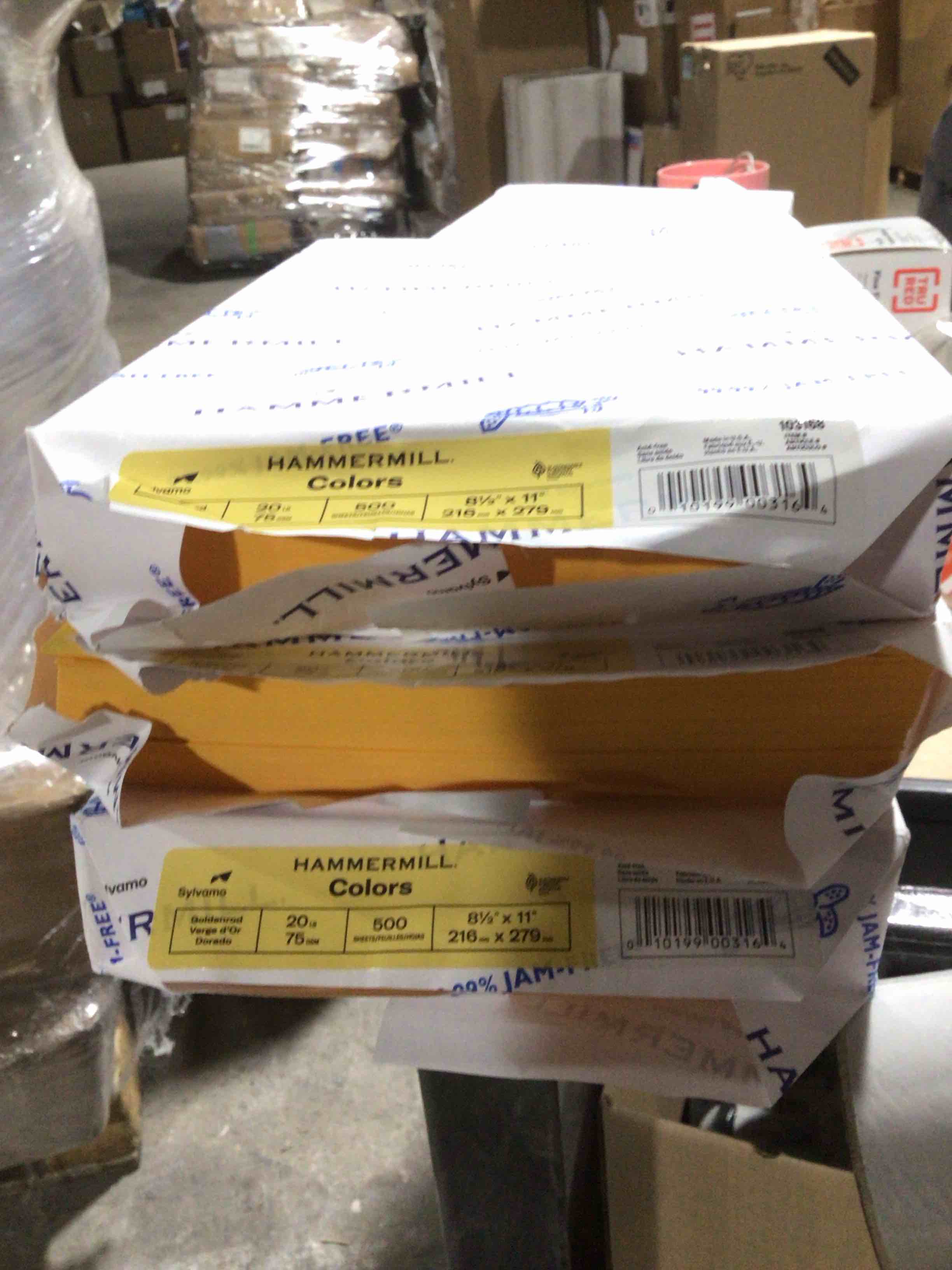 Condition photo showing New/Like New for Pack of 3 Hammermill 103168 Recycled Colored Paper  20lb  8-1/2 x 11  Goldenrod - 1 Ream (500 Sheets)