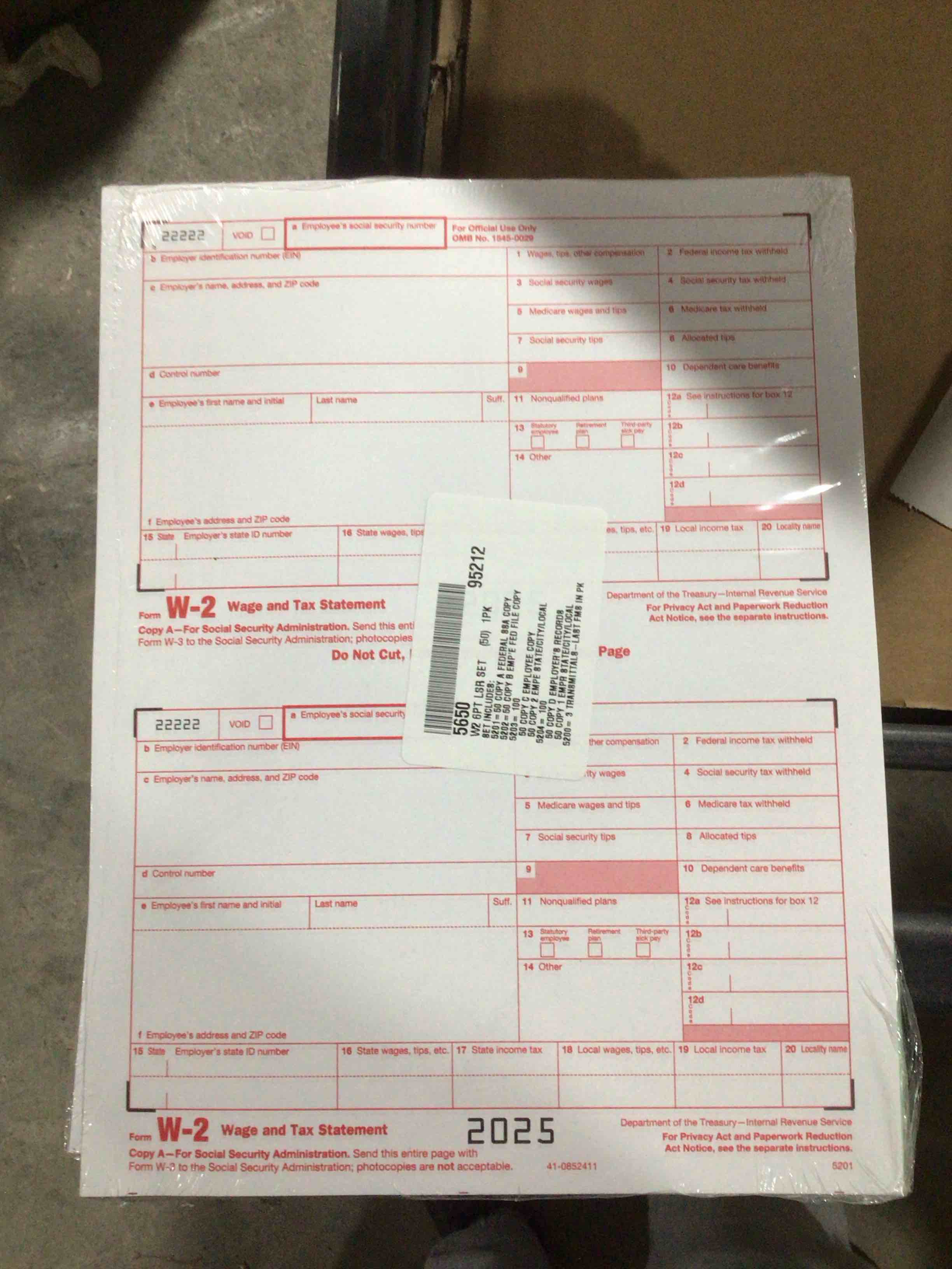 Condition photo showing New/Like New for Pack of 2 W2TRADS605 - Traditional W-2 Form 6-part Set (Preprinted)