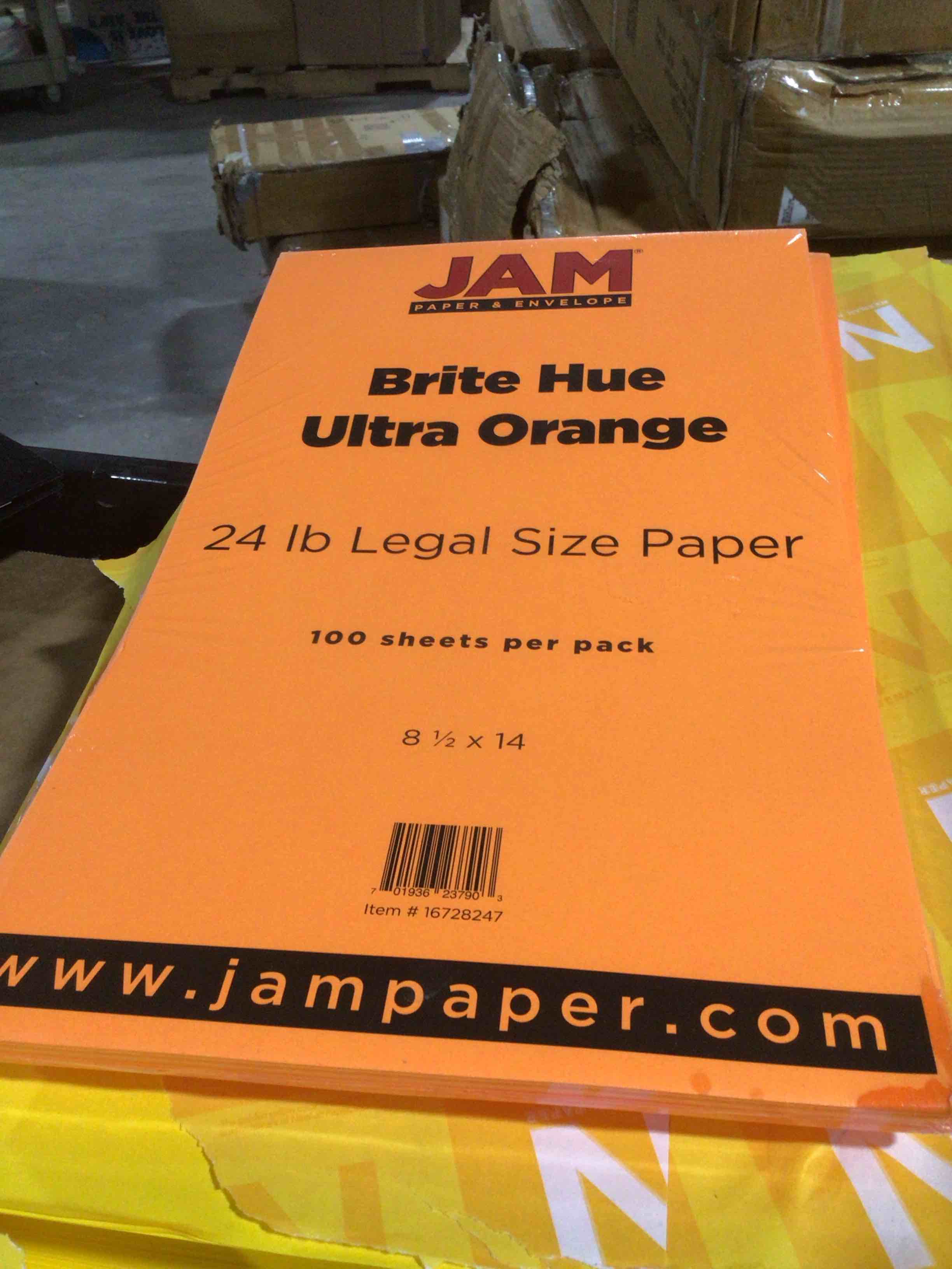Condition photo showing New/Like New for Pack of 2 JAM Paper Legal Paper 8.5x14 24lb Orange 100/Pack