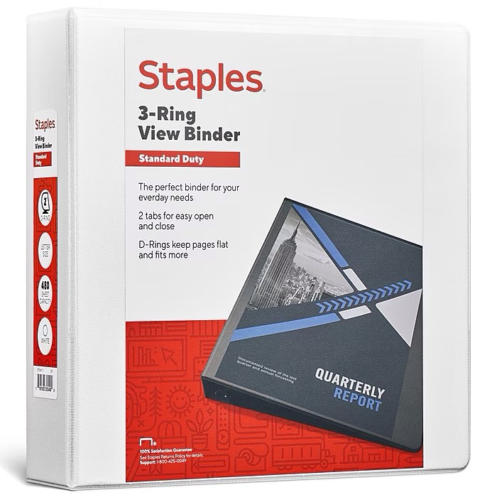 Staples 2" 3-Ring View Binder White (26444-CC) 82644