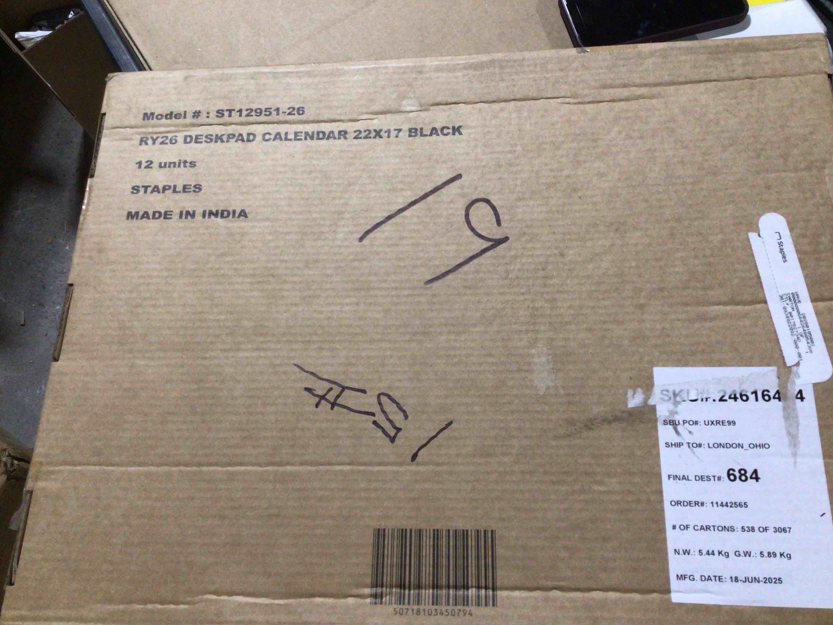 Condition photo showing New/Like New for 2026 Staples 21.75  x 17  Monthly Desk Pad Calendar White/Black (ST12951-26)