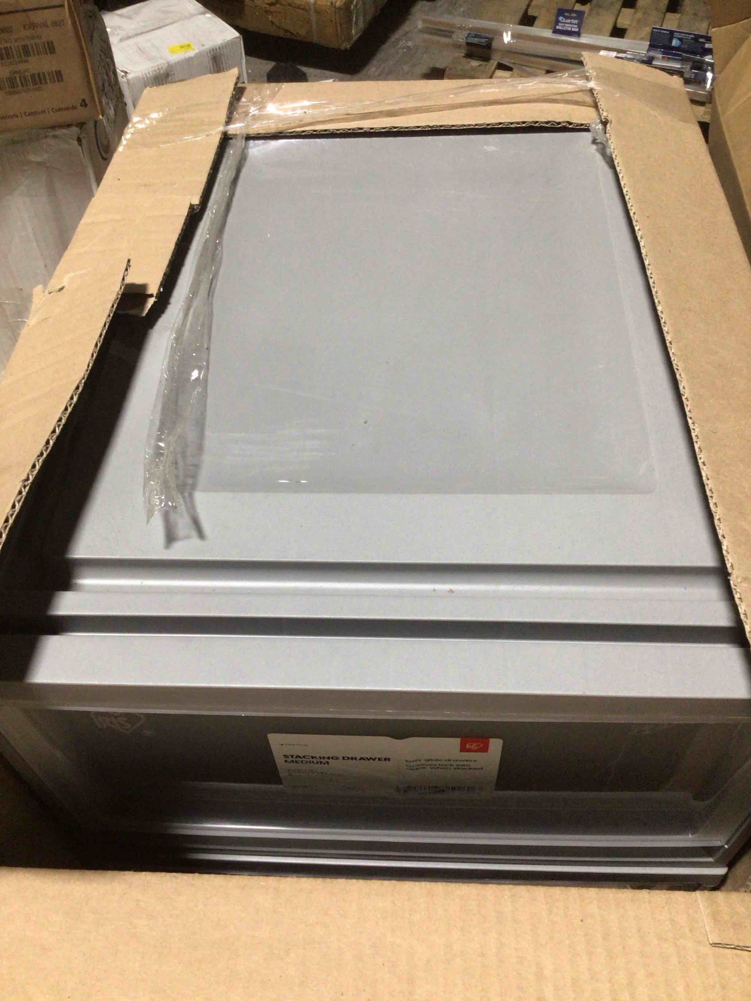 Condition photo showing As Is for Pack of 2 Iris Medium 1 Drawer Stackable Storage  Gray 170473