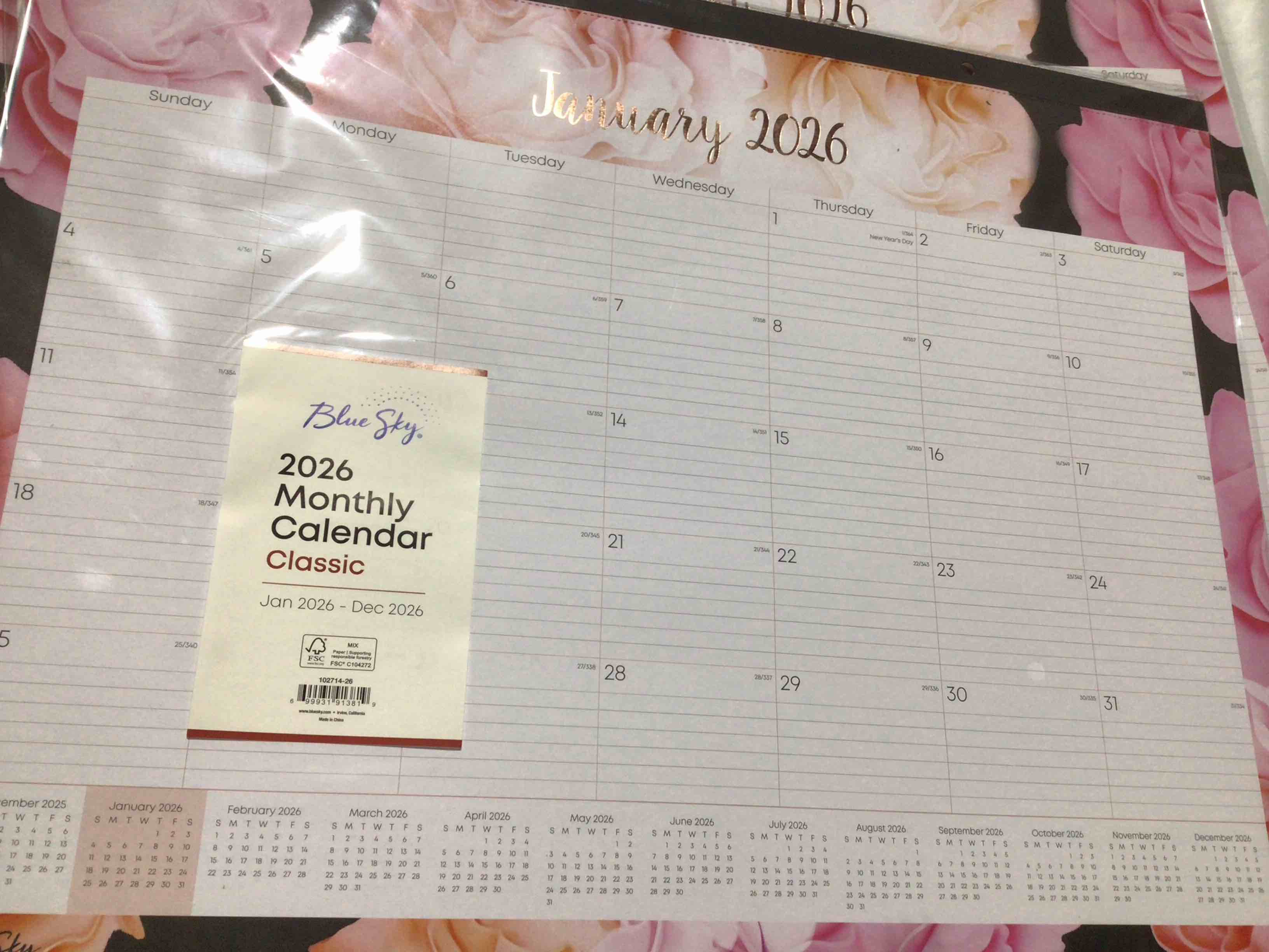 Condition photo showing New/Like New for Pack of 4 2026 Blue Sky Monthly Desk Pad Calendar 22 x 17 Joselyn January To December 102714