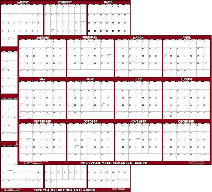 AT-A-GLANCE 2026 Vertical Horizontal Reversible Yearly Wall Calendar Large 24 x