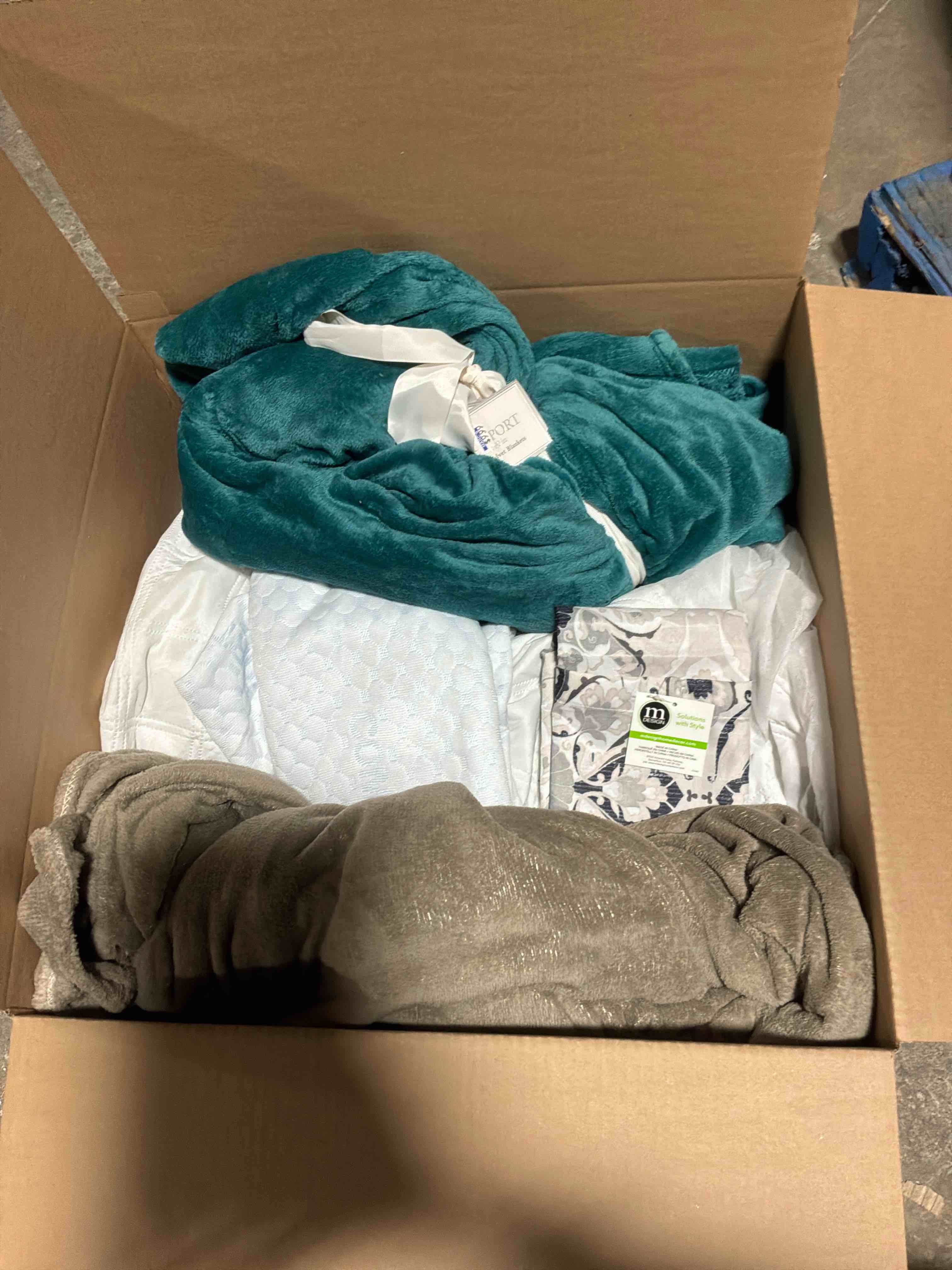 Box Lot of Assortment Curtains , Towels & blankets 