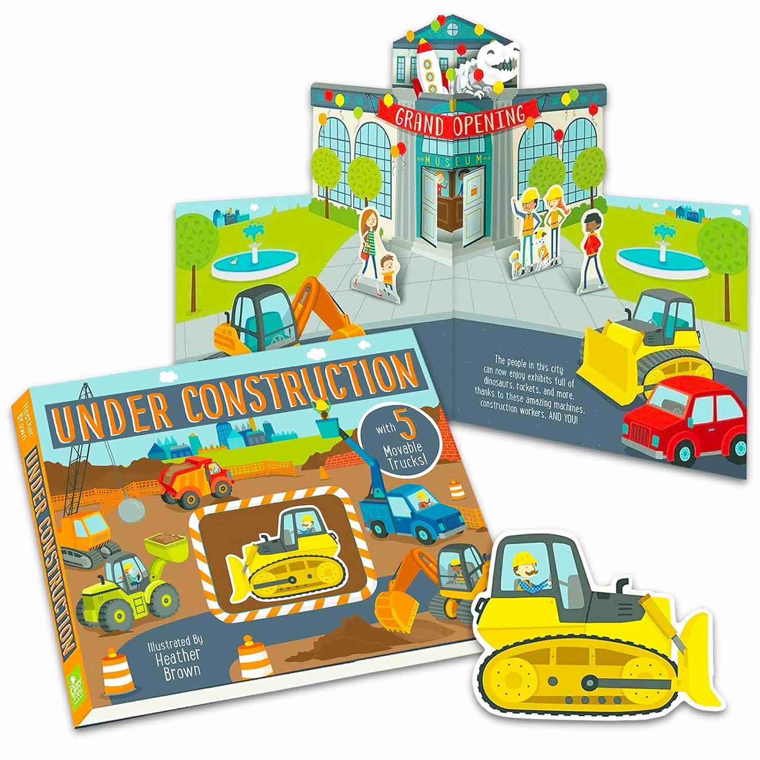 Condition photo showing New/Like New for under construction (hardcover) (heather brown)and lig. disney . buzz light year 
