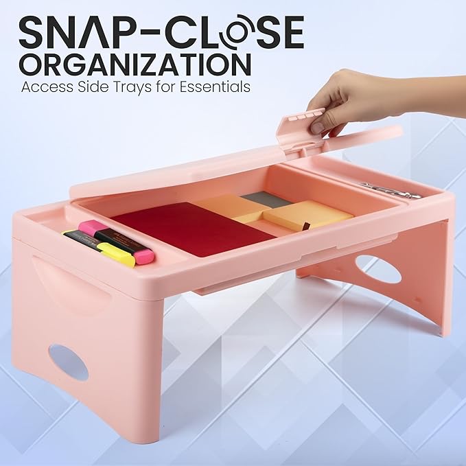 Condition photo showing New/Like New for Loddie Doddie Portable Folding Lap Desk - Blush, Plastic & Steel - Travel Tray & Floor Table - Storage Pocket & Accessory Trays for Lap Table - Fits Most Laptops as Laptop Desk for Bed