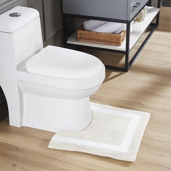 Condition photo showing New/Like New for Better Trends Contour Toilet Rugs 100% Cotton Reversible Machine Washable and Highly Absorbent Bathroom Rugs for Bathroom 20x20 in(51x51cm) Bath Rug Ivory & White Hotel Multi Collection Visit the Better Trends Store