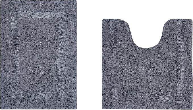 Condition photo showing New/Like New for Better Trends Premium 2 Piece Bath Room Rugs Set 17”x24”|20”x20” Contour Mat 100% Cotton Soft Water Absorbent Reversible Machine Washable Floor Decor Toilet Rugs U Shaped Grey Lux Collection Visit the Better Trends Store