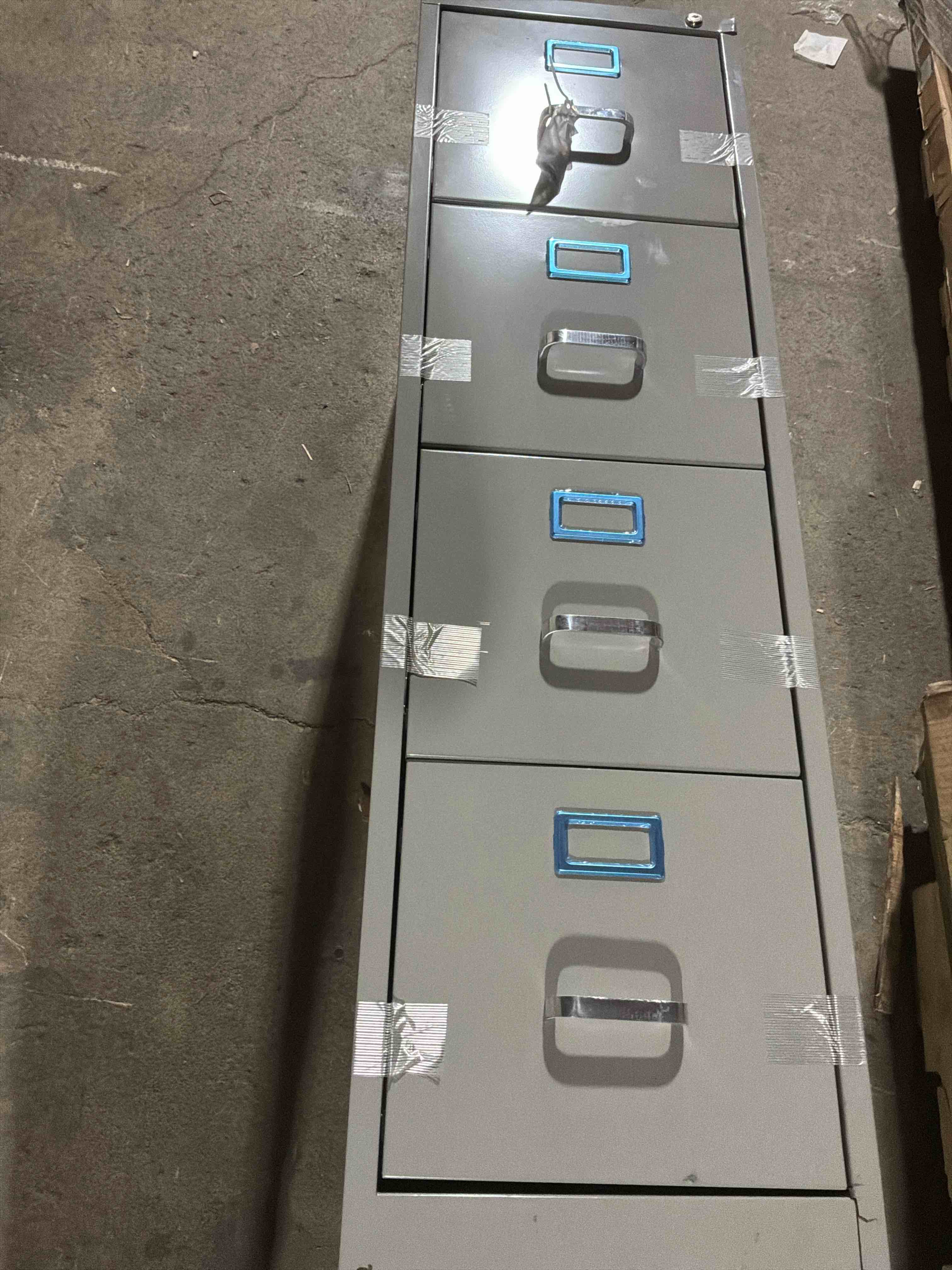 Condition photo showing New/Like New for Scranton & Co 4-Drawer 26 " Deep Letter Filing Cabinet in Black, Office Commercial Grade, Fully Assembled, Light Gray