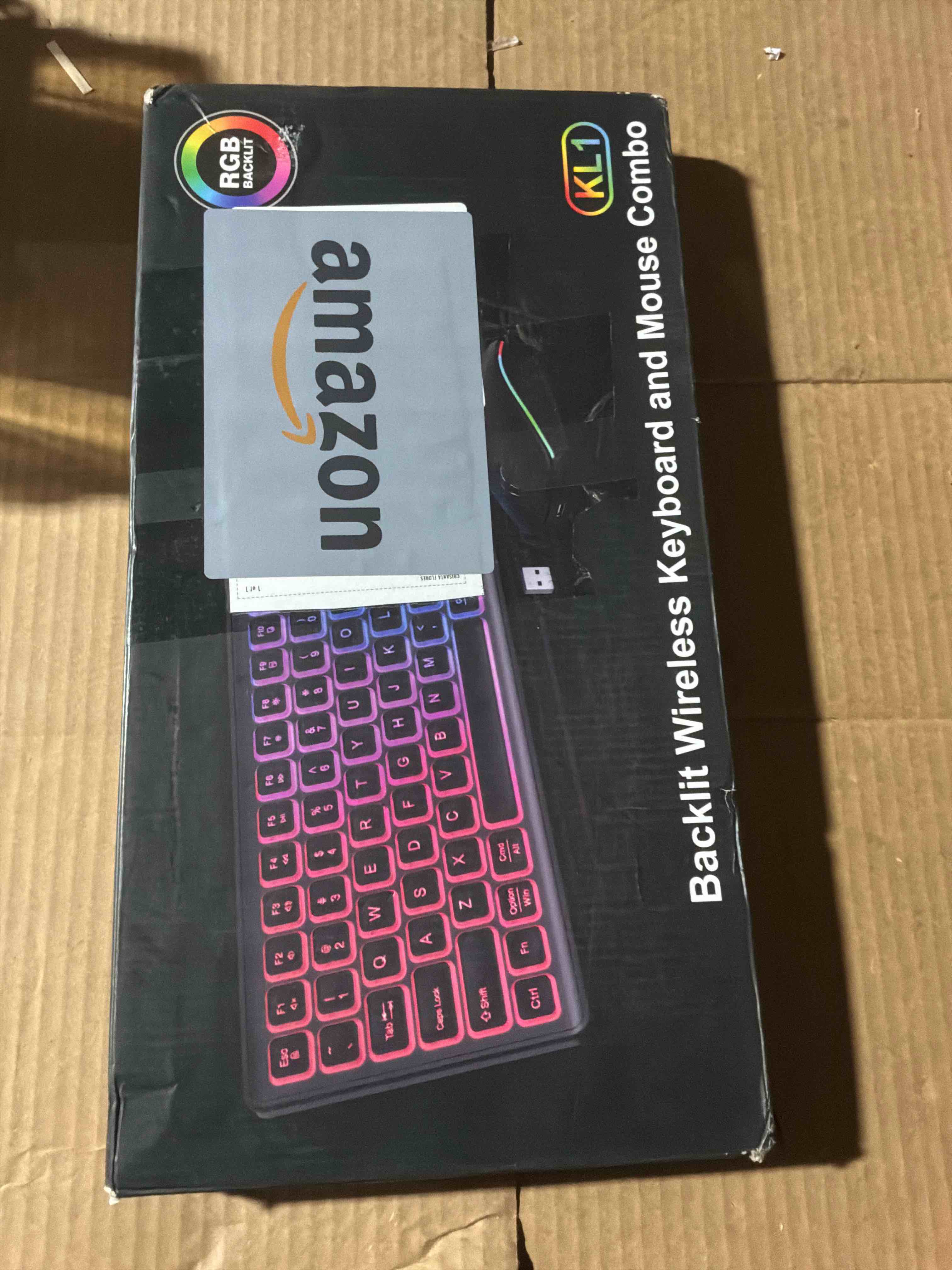Condition photo showing New/Like New for Wireless Keyboard and Mouse Combo, RGB Backlit, Rechargeable & Light Up Letters, Full-Size, Soft Typing, Sleep Mode, 2.4GHz Quiet Keyboard Set for Mac, Windows, Laptop, PC, Trueque (Black)