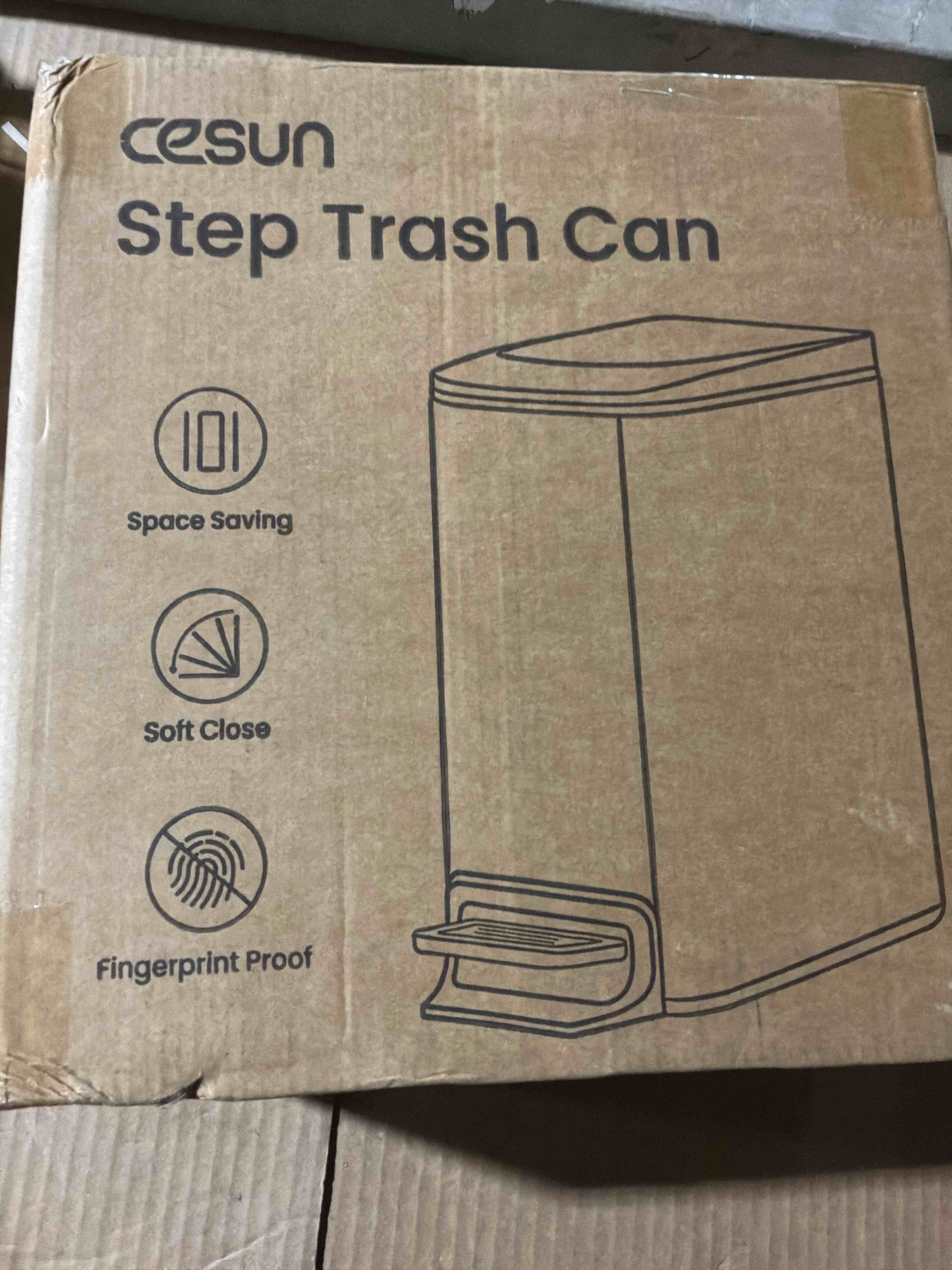 Condition photo showing New/Like New for Cesun Small Bathroom Trash Can with Lid Soft Close, Step Pedal, 6 Liter / 1.6 Gallon Stainless Steel Slim Garbage Can for Bedroom, Diaper Waste Basket with Removable Inner Bucket (White)