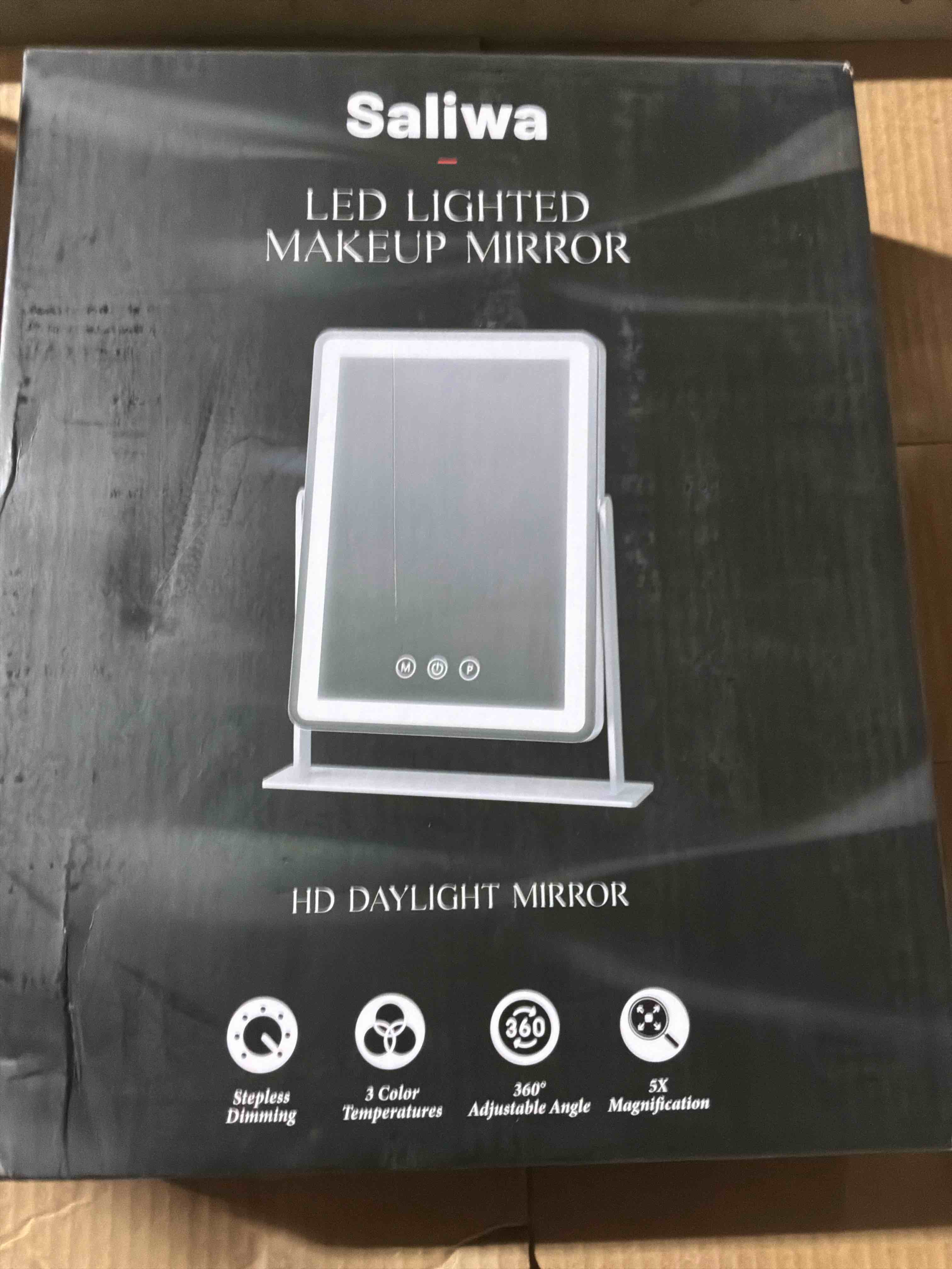 Condition photo showing New/Like New for Saliwa Vanity Mirror with Lights, Lighted Makeup Mirror with 3 Modes, 10X Magnification Mirror, Stepless Brightness, 360° Rotation, Christmas & Valentine’s Gifts for Women, Daughter, Mom, Her 14.2"L x 12.2"W