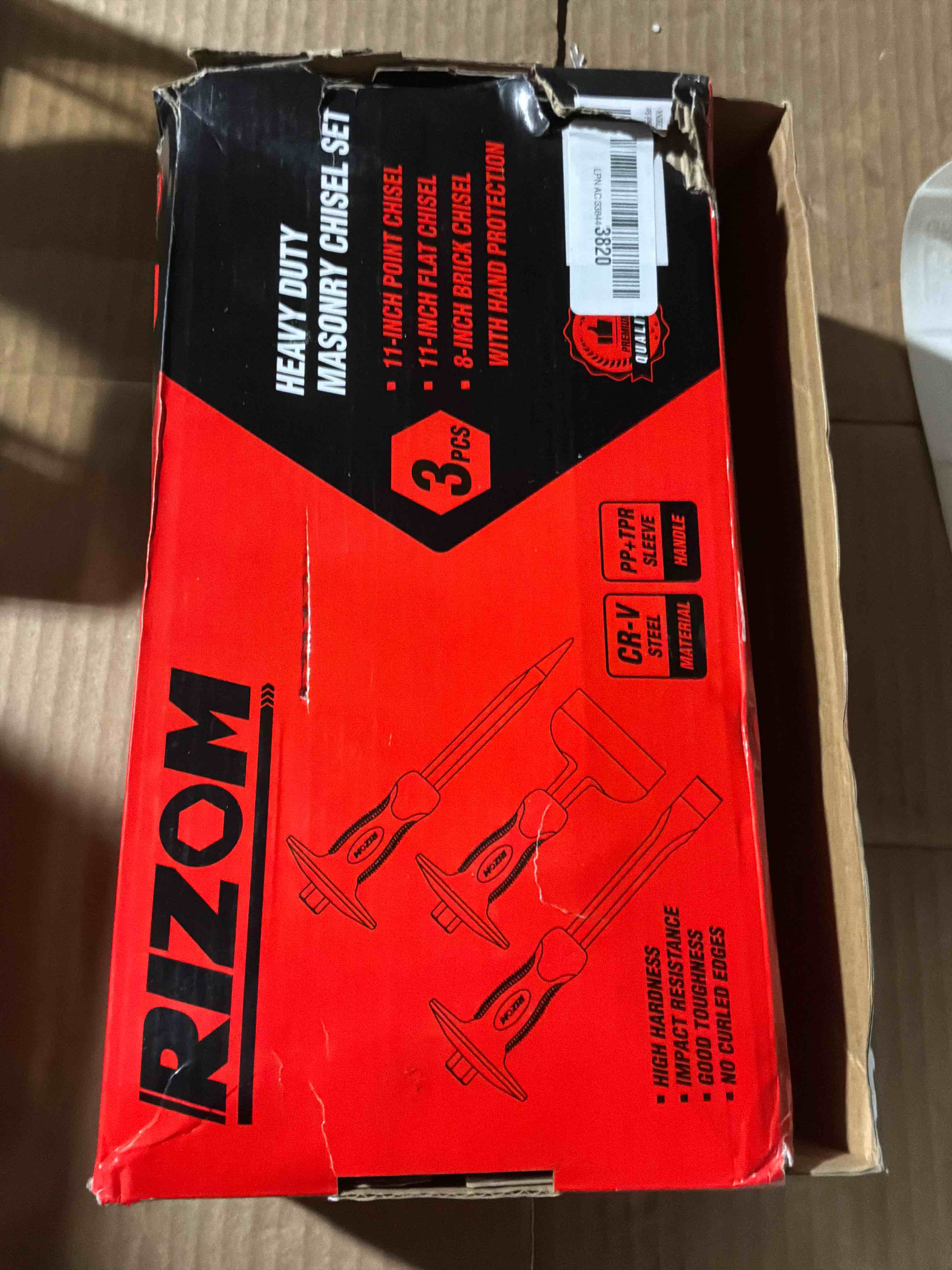 Condition photo showing New/Like New for Rizom Chisel Set with Hand Protection, 3 Pcs Stone and Rock Chisel, Heavy Duty Masonry Tools including 11-Inch Point and Flat, 8-Inch Brick 3-Piece (11-inch & 8-inch)