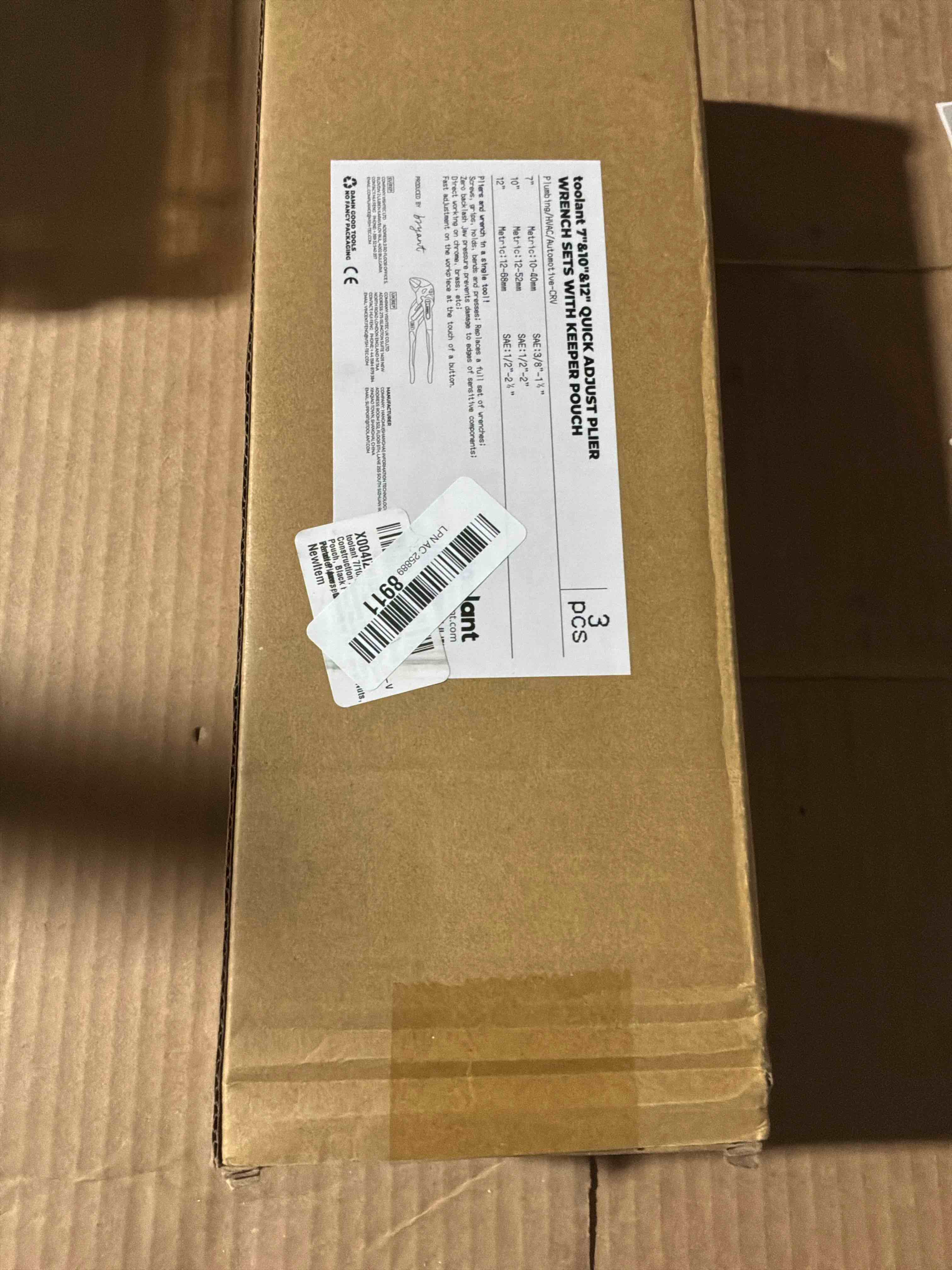 Condition photo showing New/Like New for toolant 7/10/12-INCH Plier Wrench, CR-V Construction Adjustable Wrench Set With Pouch, Black Finish Smooth Jaw Pliers, Parallel Jaws, Suitable for All Types of Nuts, Water Pipes, etc 7/10/12 Inch