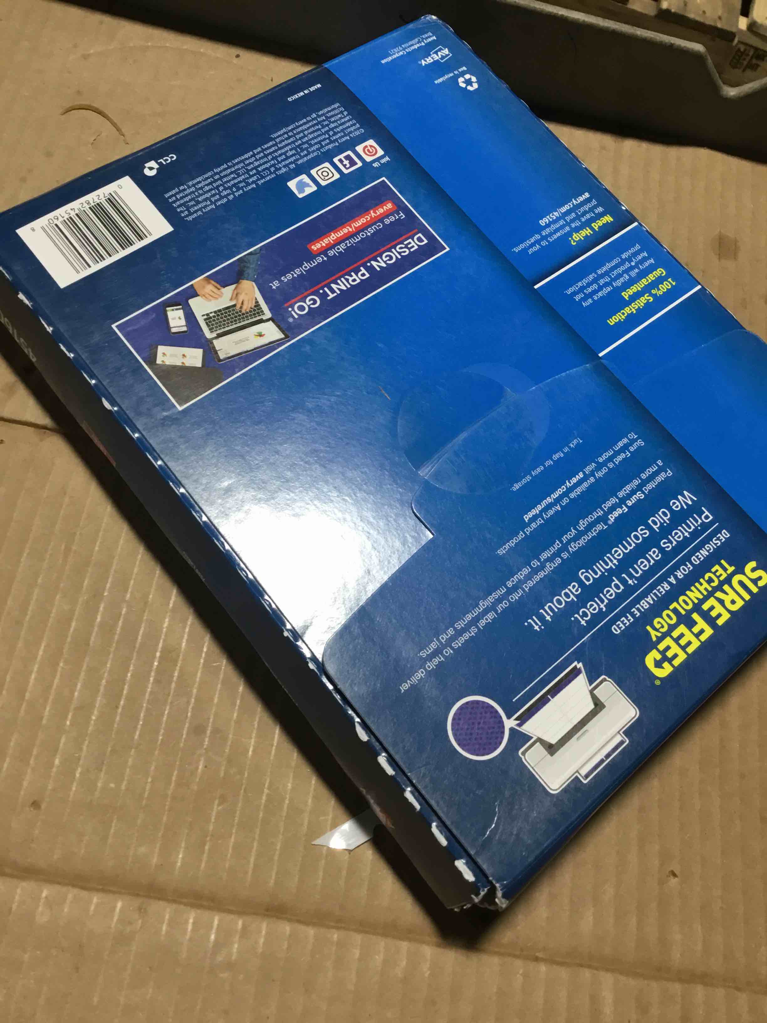 Condition photo showing New/Like New for Avery Address Labels with Sure Feed for Laser Printers, 1" x 2-5/8", 7,500 Labels – Great for FBA Labels (45160)
