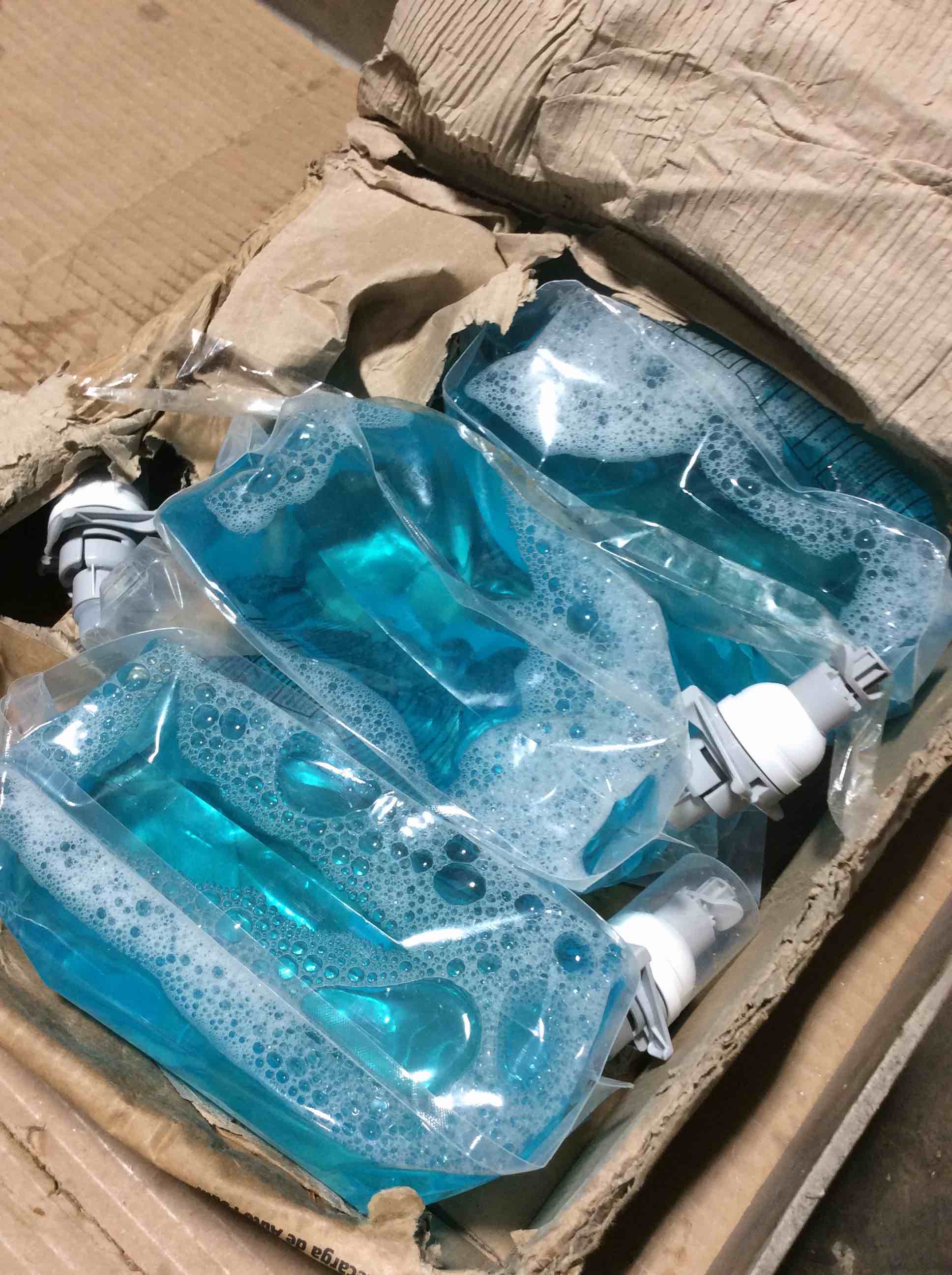 Condition photo showing As Is for (incomplete only 3 pack)) Rubberma id commercial Autofoam Hand Soap Refill Lotion Soap with Moisturizer 1100mL 4/Carton
