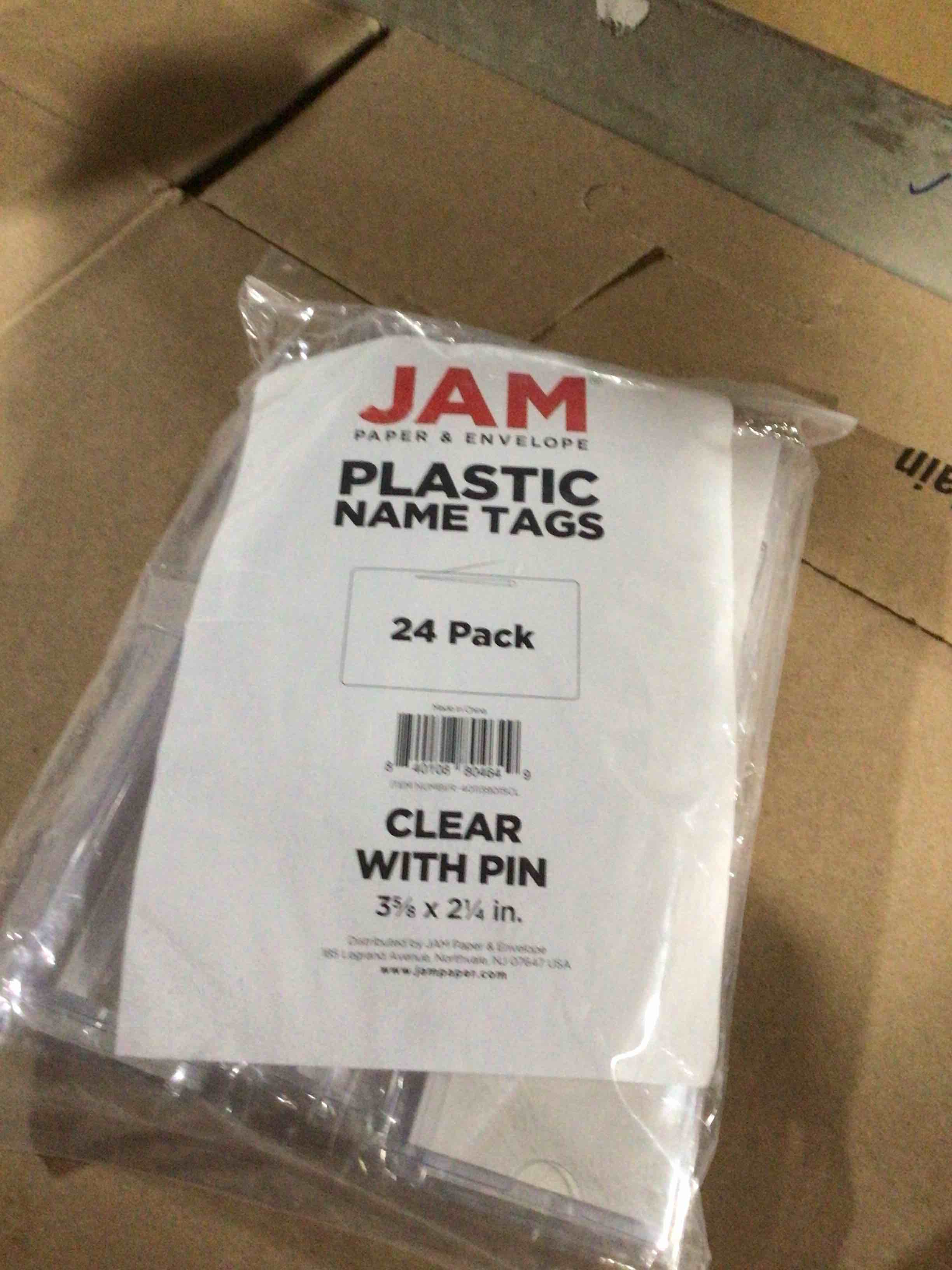 Condition photo showing New/Like New for JAM Paper Plastic Name Tags with Pin, Clear, 3 5/8 x 2 1/4, 24/Pack