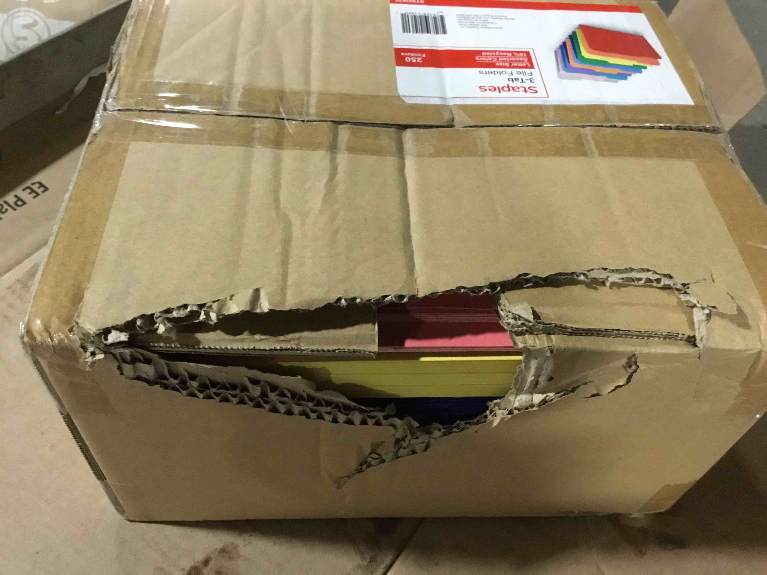 Condition photo showing Good Condition for Staples File Folders, Letter Size, 1/3?Cut Tabs, Assorted Positions, Assorted Colors, Heavy?Duty Paper Stock, 250/Pack