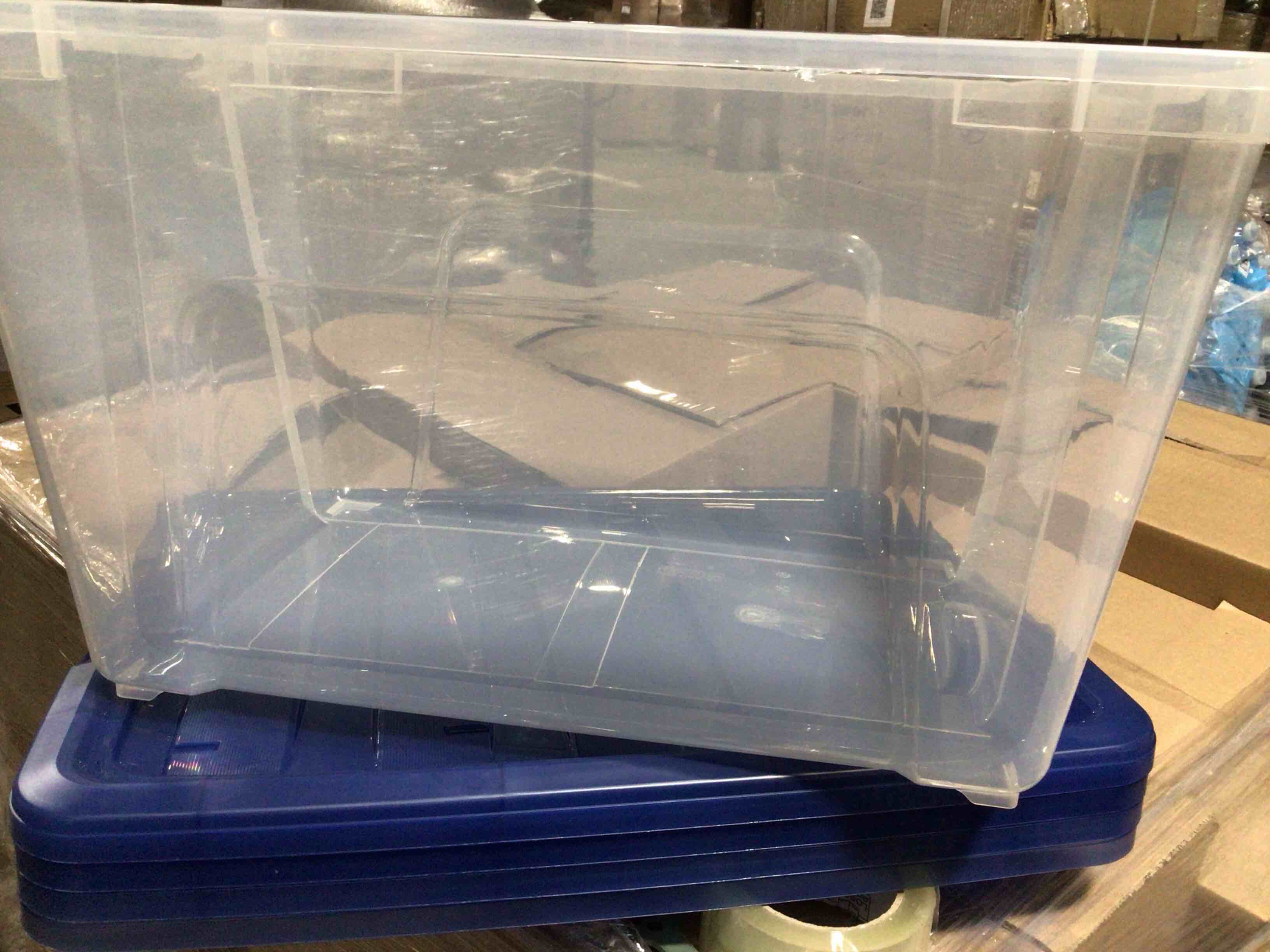 Condition photo showing New/Like New for Pack of 4 IRIS Stack & Pull 54 Qt. Latch Lid Storage Box Clear (100242)