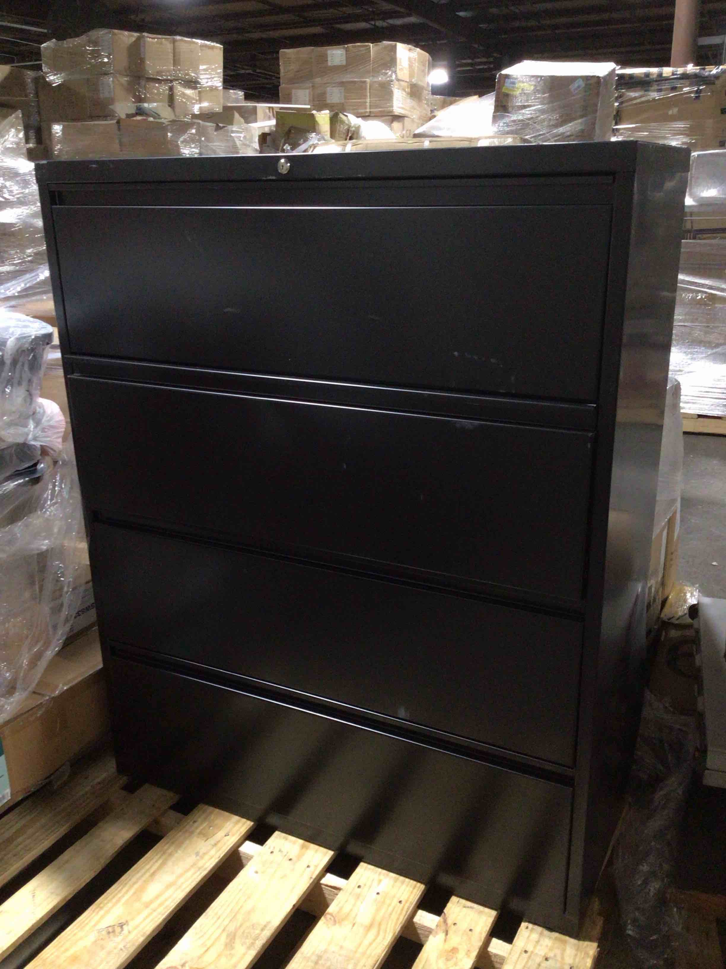 Condition photo showing Good Condition for 4 Drawer Lateral File Cabinet, Metal File Cabinets for Home Office with Lock, Large Filing Storage Cabinet Printer Stand, Steel Wide File Cabinet for Legal/A4/F4/Letter,Require Assembly, Black