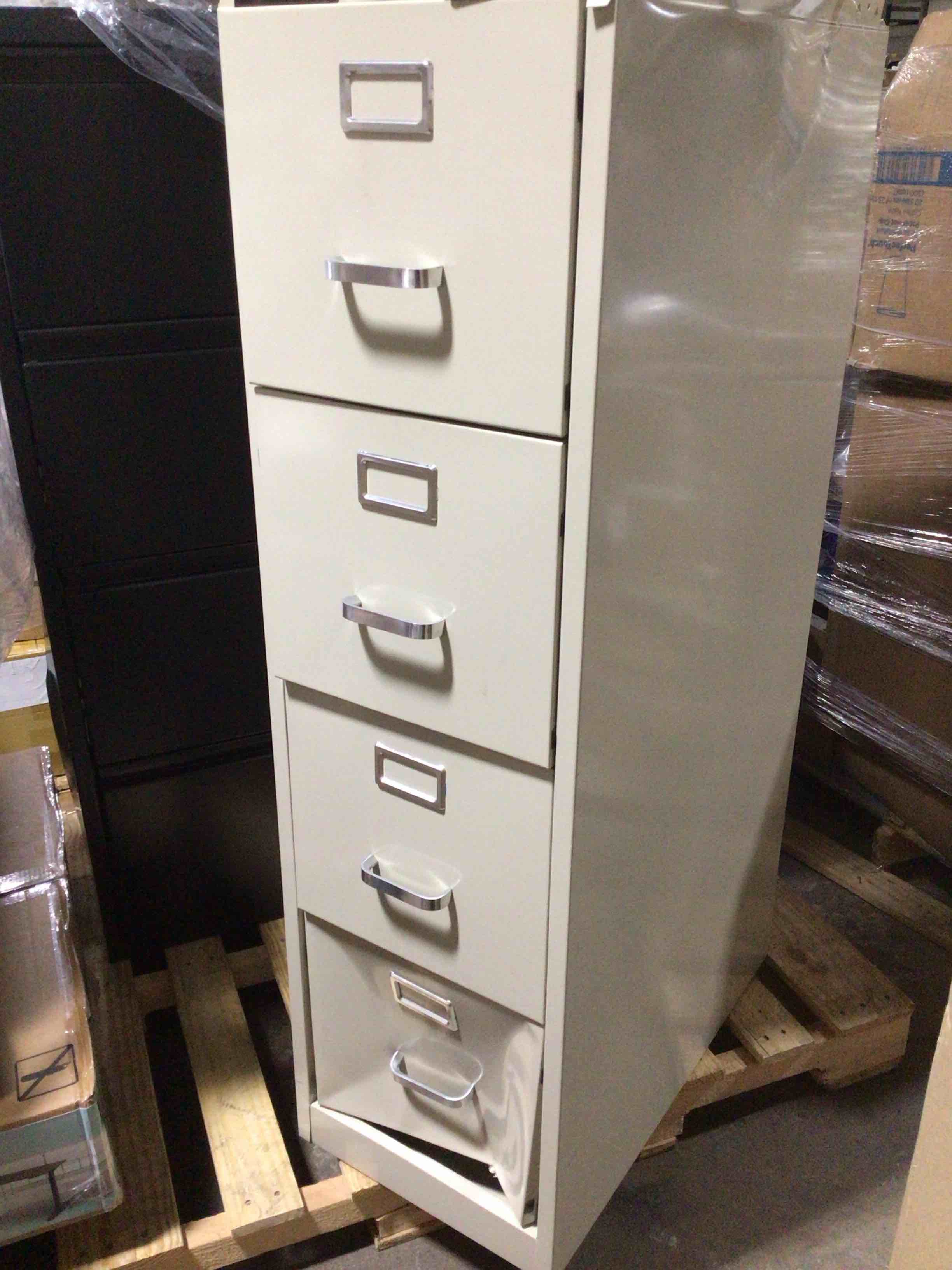 Condition photo showing As Is for HON 310 Series Vertical Files w/Locks-4 Drawer File, Vertical,Legal,18-1/4"x26-1/2"x52",Light Gray