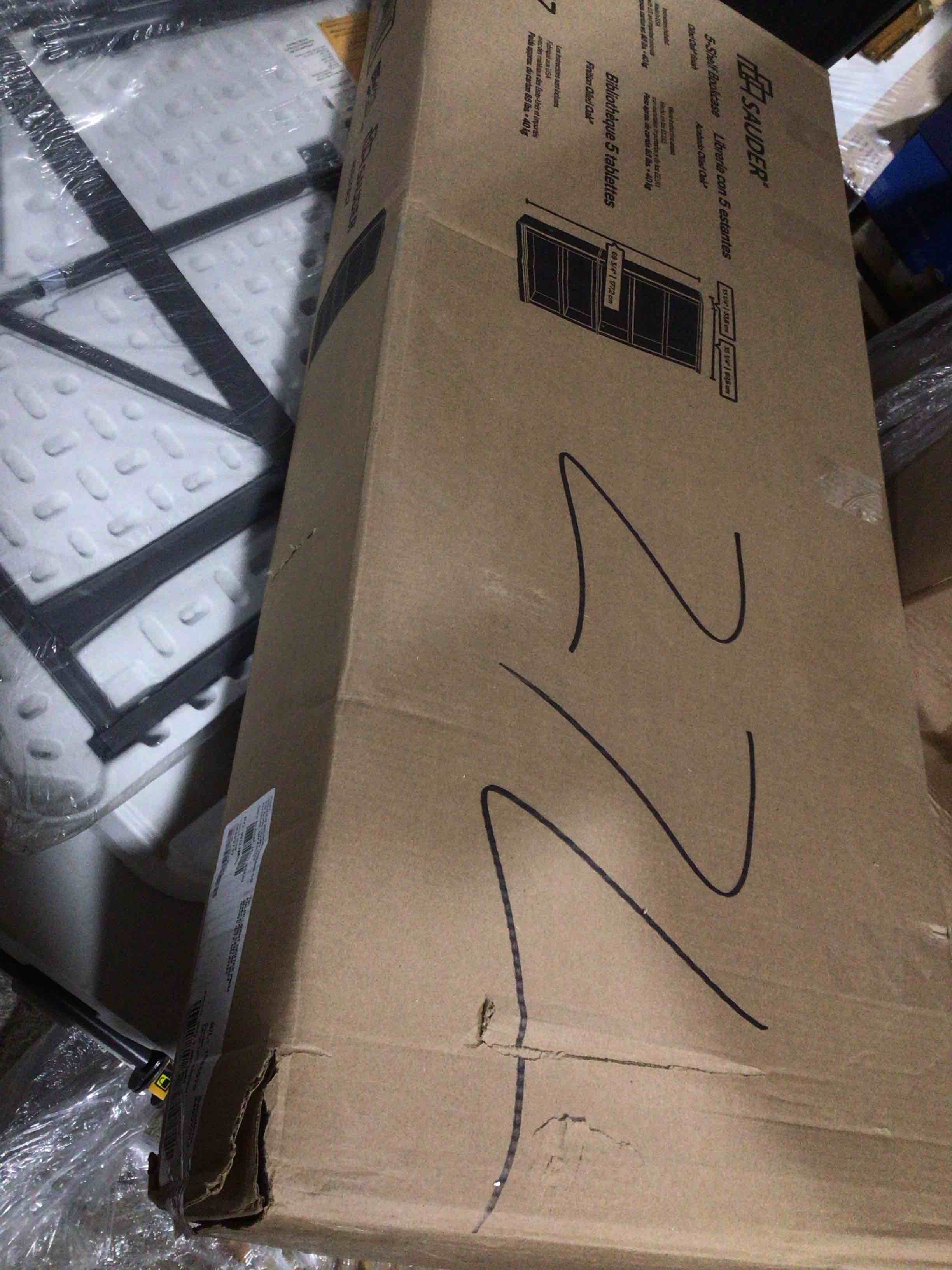 Condition photo showing New/Like New for 70" 5 Shelf Bookcase Oiled Oak - Sauder: Adjustable Storage, MDF Construction, Dark Brown