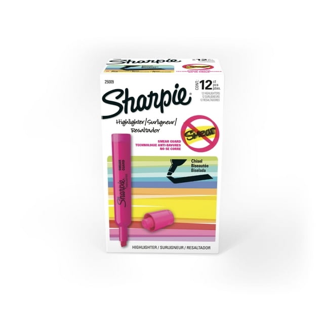 Sharpie Tank Style Highlighters  Chisel Tip  Fluorescent Pink  Box of 12