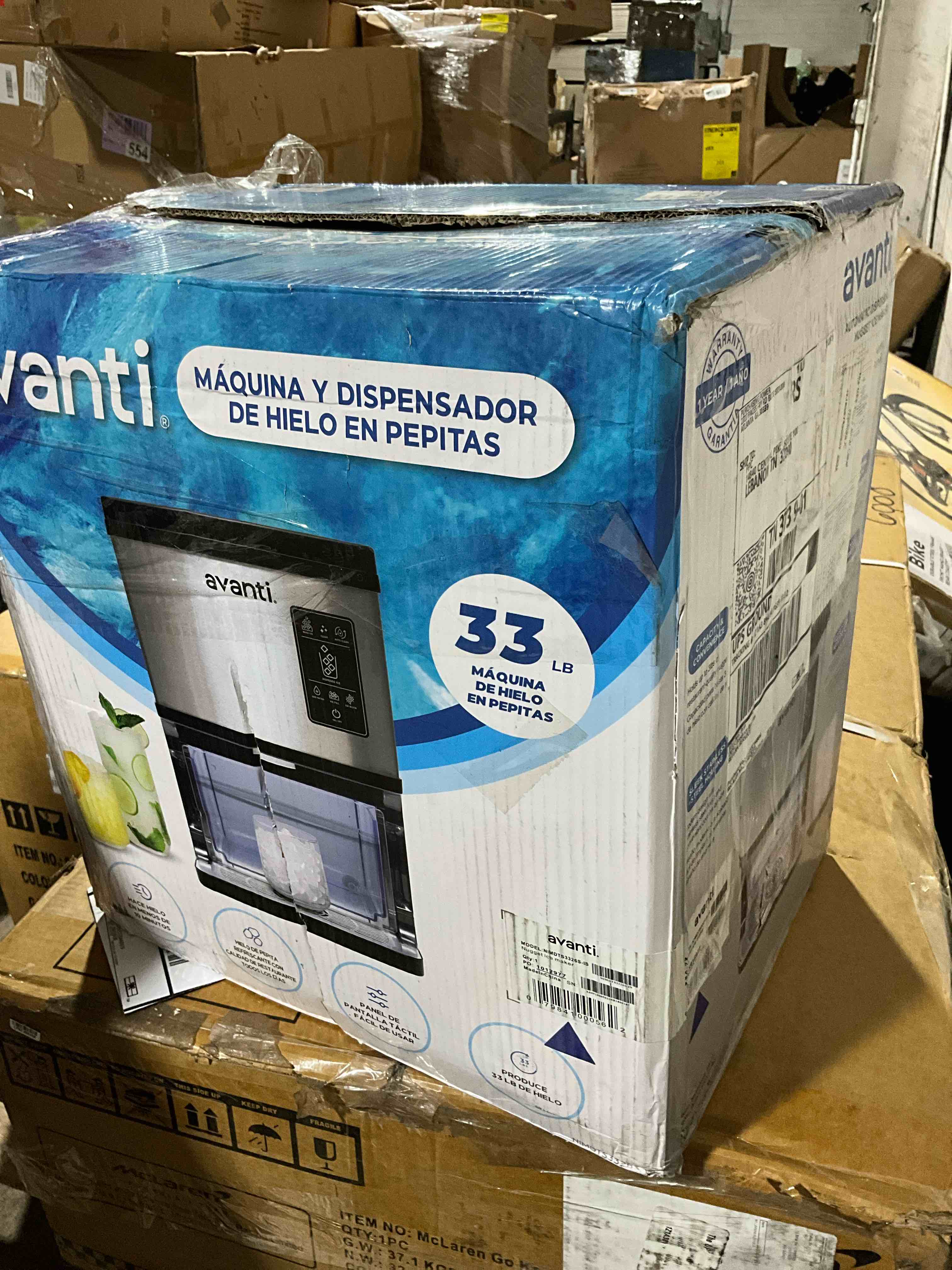 Condition photo showing Good Condition for Avanti Nugget Ice Maker with Digital Controls and Dispenser Countertop Use Self-Cleaning Makes 33lbs of Chewable Ice Per Day, Includes Ice Bin, 195-Watts, Stainless Steel